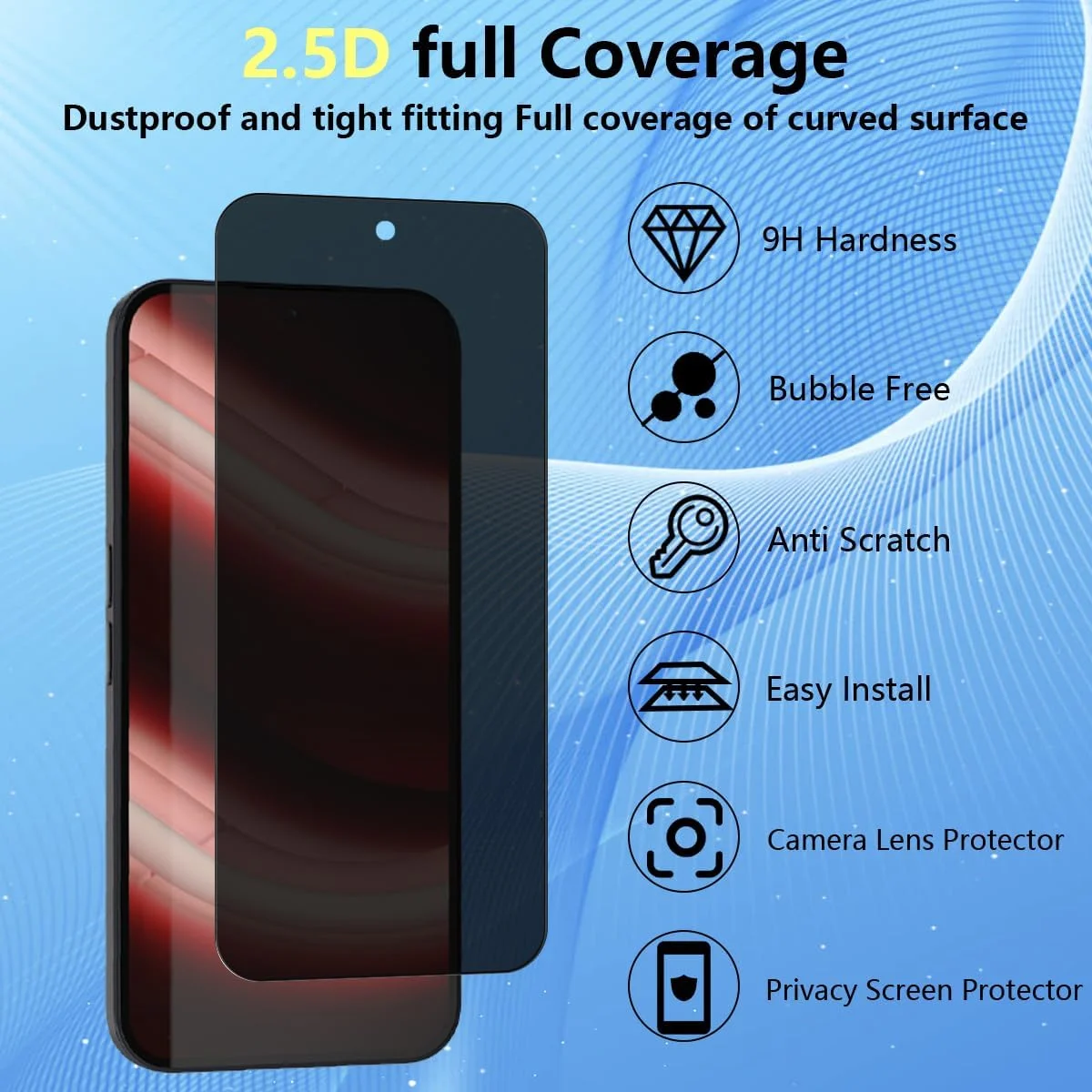 محافظ صفحه نمایش حریم خصوصی Yieehhow برای ناتینگ فون 2A شیشه حرارت دیده، [1 عدد] سختی 9H شیشه محافظ ضد جاسوسی و [بسته 2 عددی] محافظ صفحه نمایش شیشه حرارت دیده محافظ دوربین برای ناتینگ