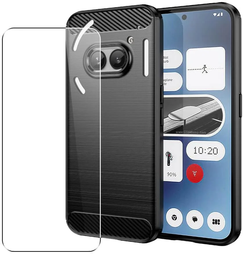 کاور SDTEK فیبر کربنی با محافظت 360 درجه و محافظ صفحه نمایش شیشه ای برای Nothing Phone 2a