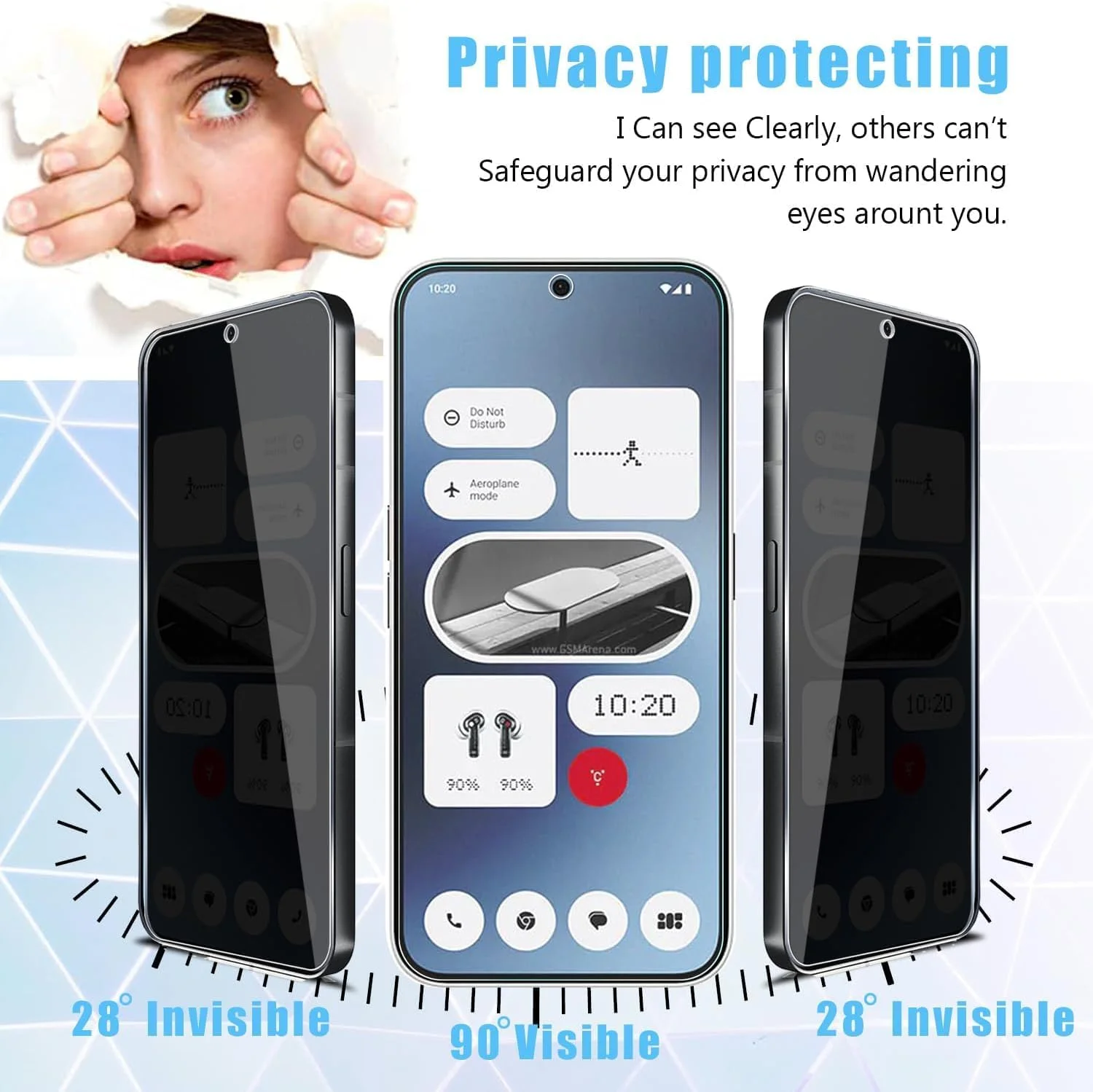 محافظ صفحه نمایش شیشه ای حریم خصوصی Gruattreay سازگار با Nothing Phone 2a [بسته 2 عددی]، فیلم شیشه ای سخت شده Ultra HD، ضد جاسوسی، سختی 9H، ضد خش، بدون حباب