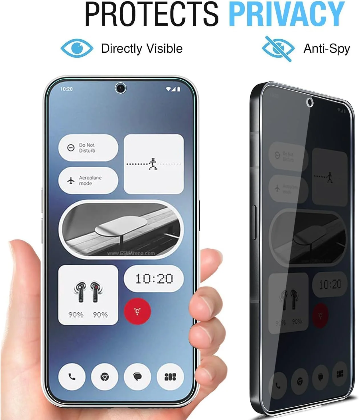 محافظ صفحه نمایش شیشه ای حریم خصوصی Gruattreay سازگار با Nothing Phone 2a [بسته 2 عددی]، فیلم شیشه ای سخت شده Ultra HD، ضد جاسوسی، سختی 9H، ضد خش، بدون حباب