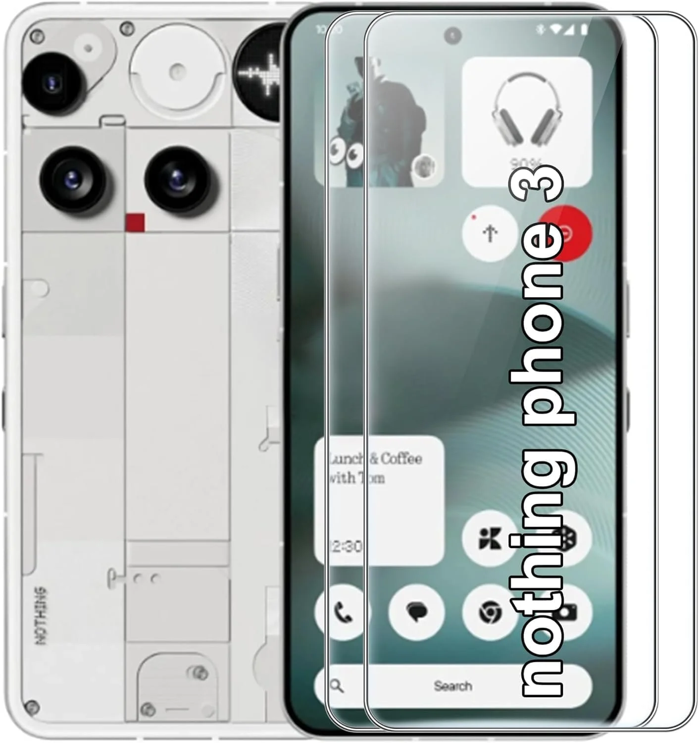 محافظ صفحه نمایش Gruattreay سازگار با Nothing Phone 3 2025، [2 عدد] شیشه حرارت دیده Ultra HD، سختی 9H، ضد خش، شیشه حرارت دیده بدون حباب
