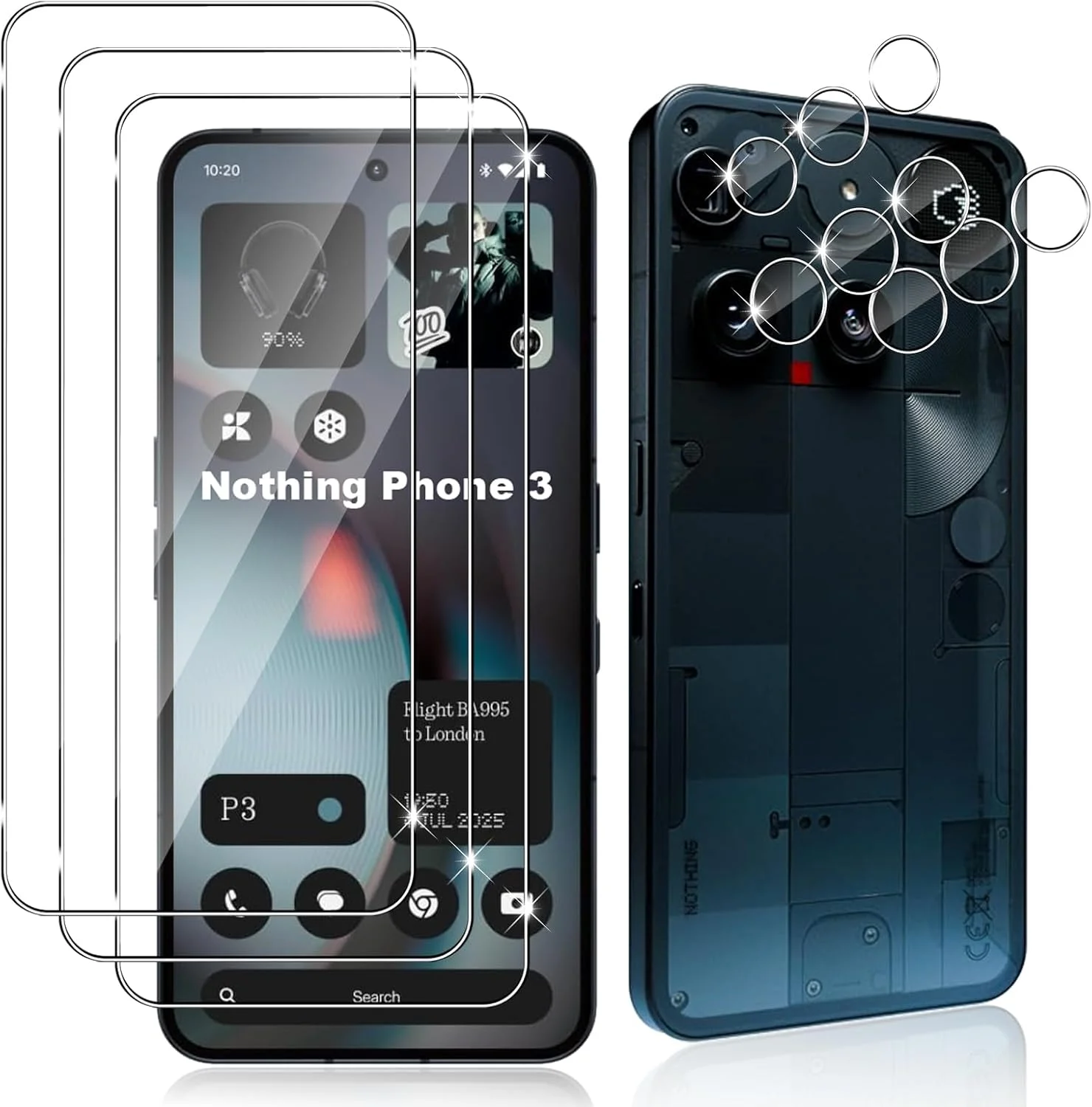 محافظ صفحه نمایش شیشه ای حرارت دیده دتری Datree 3x برای Nothing Phone 3، محافظ لنز دوربین پشتی 3 تکه، سختی 9H / ضد خش / بدون حباب / فوق العاده مقاوم