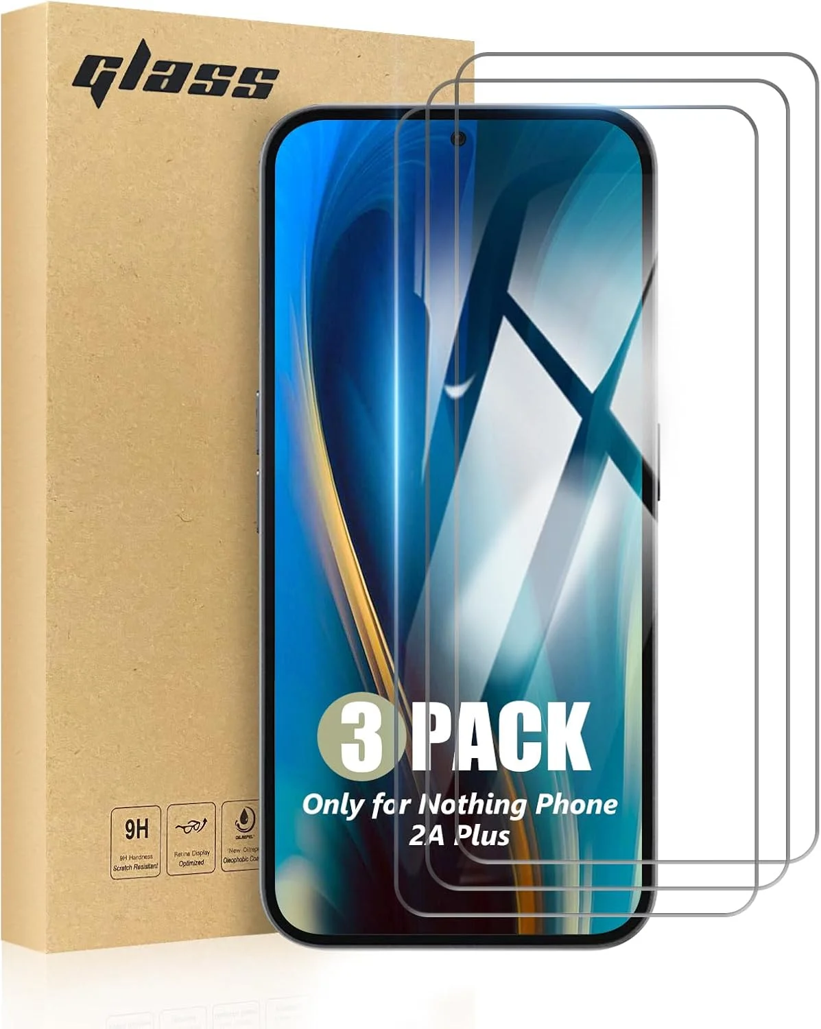 محافظ صفحه نمایش شیشه ای TailTech برای Nothing Phone 2A، بسته 3 عددی، محافظ صفحه نمایش بسیار شفاف برای Nothing Phone 2A از جنس شیشه حرارت دیده، محافظ صفحه نمایش شیشه ای