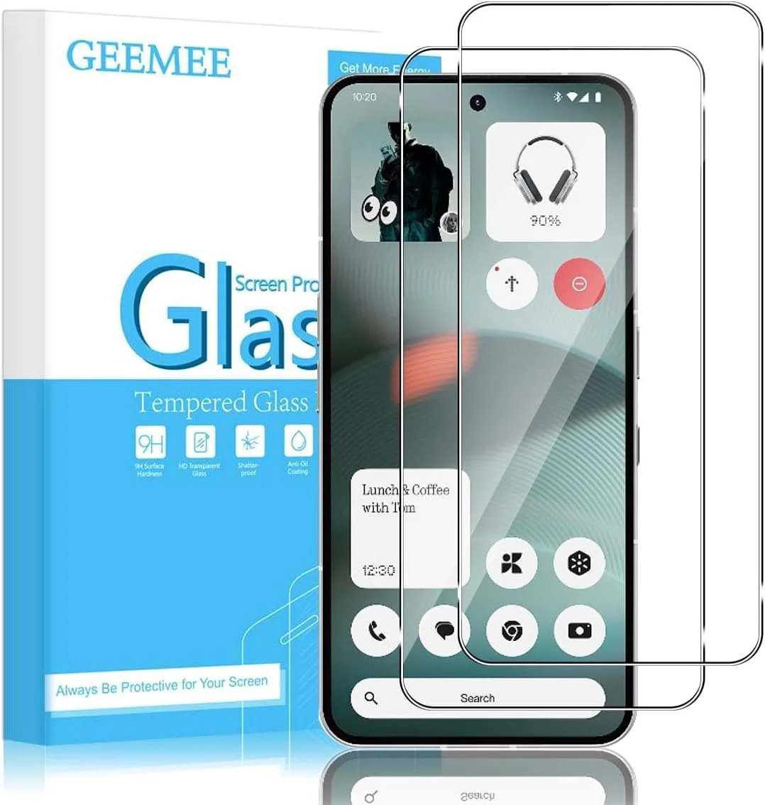 محافظ صفحه نمایش GEEMEE برای Nothing Phone 3، فیلم شیشه ای حرارت دیده با سختی 9H، محافظ صفحه نمایش شیشه ای ضد خش شفاف HD بدون حباب، مشکی، 2 عدد