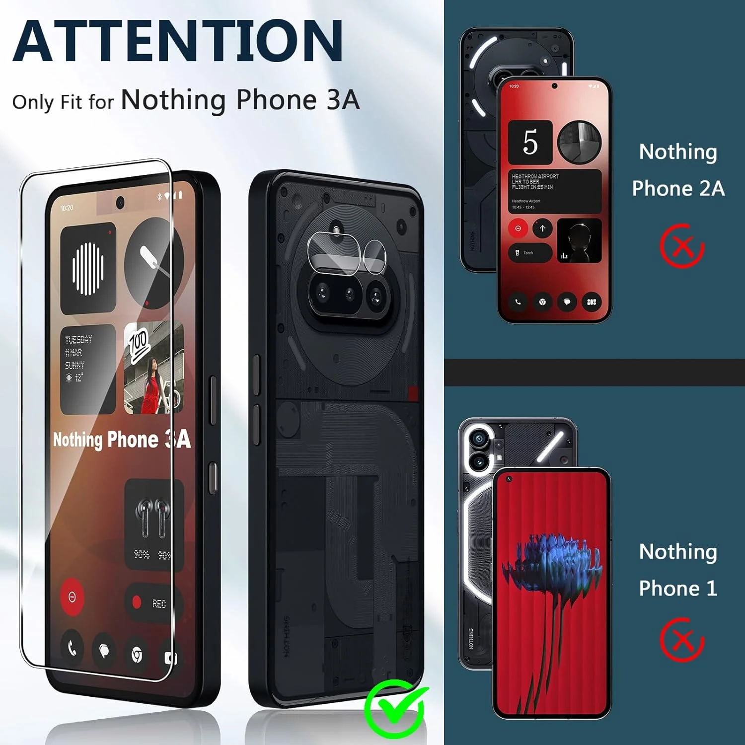 محافظ صفحه نمایش شیشه ای تمپرد Xunzii برای ناتینگ فون 3a، 2 عدد محافظ لنز دوربین عقب، سختی 9H، ضد خش، نصب آسان