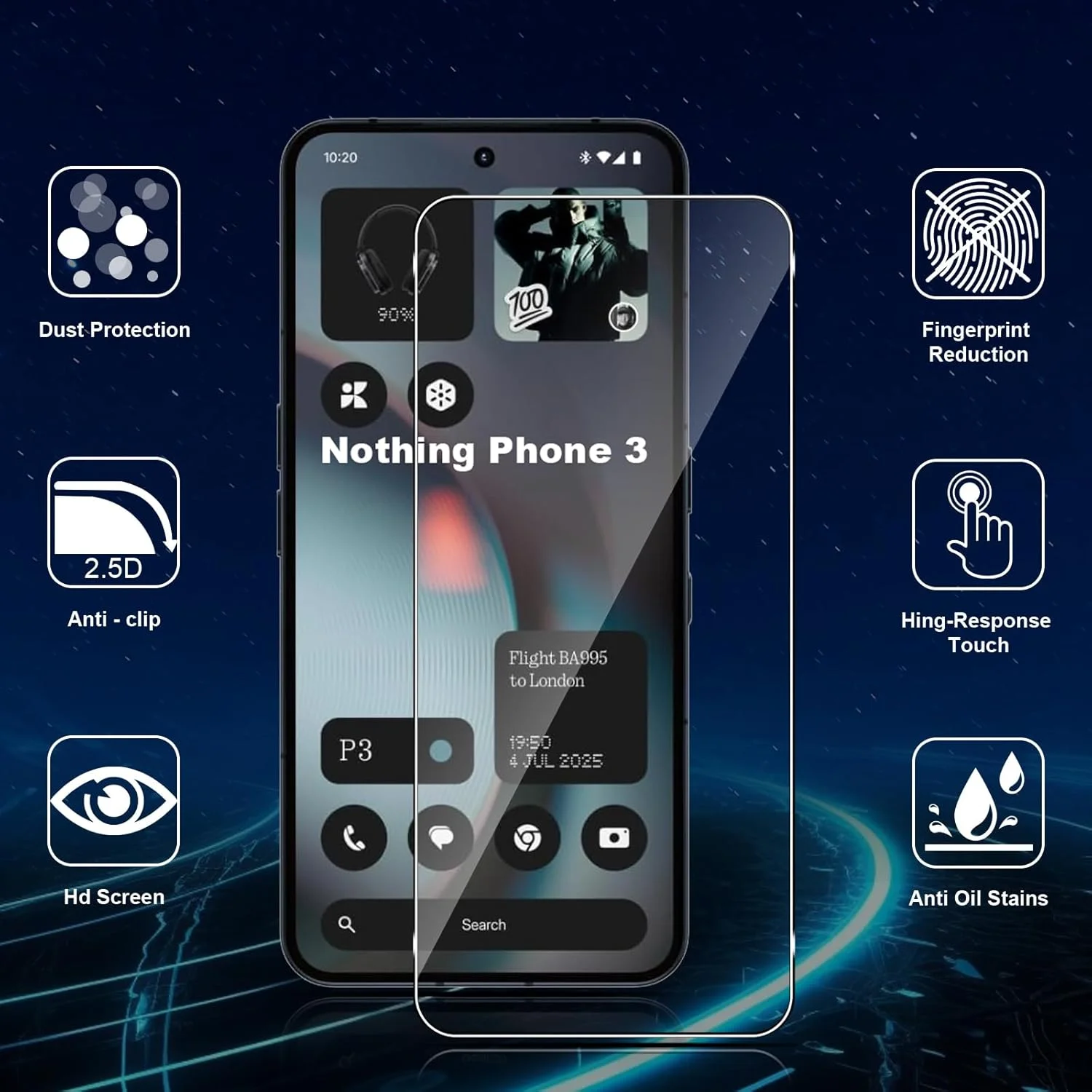 محافظ صفحه نمایش شیشه ای حرارت دیده دتری Datree 3x برای Nothing Phone 3، محافظ لنز دوربین پشتی 3 تکه، سختی 9H / ضد خش / بدون حباب / فوق العاده مقاوم