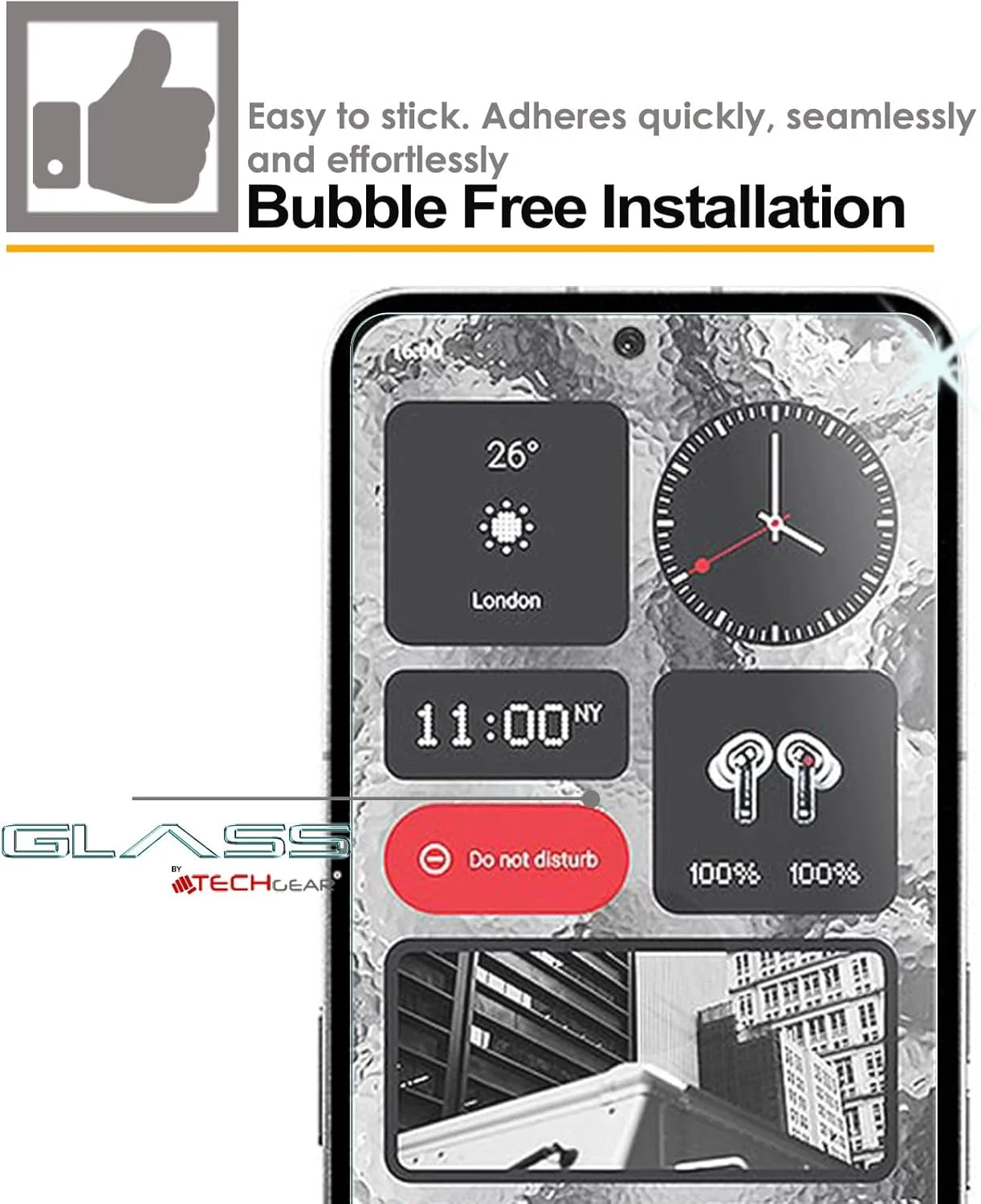 محافظ صفحه نمایش شیشه ای TECHGEAR سازگار با Nothing Phone 2a، بسته 2 عددی، شیشه حرارت دیده با لبه های گرد 2.5D، سختی 9H، شفافیت کریستالی، مقاوم در برابر خراش، بدون حباب