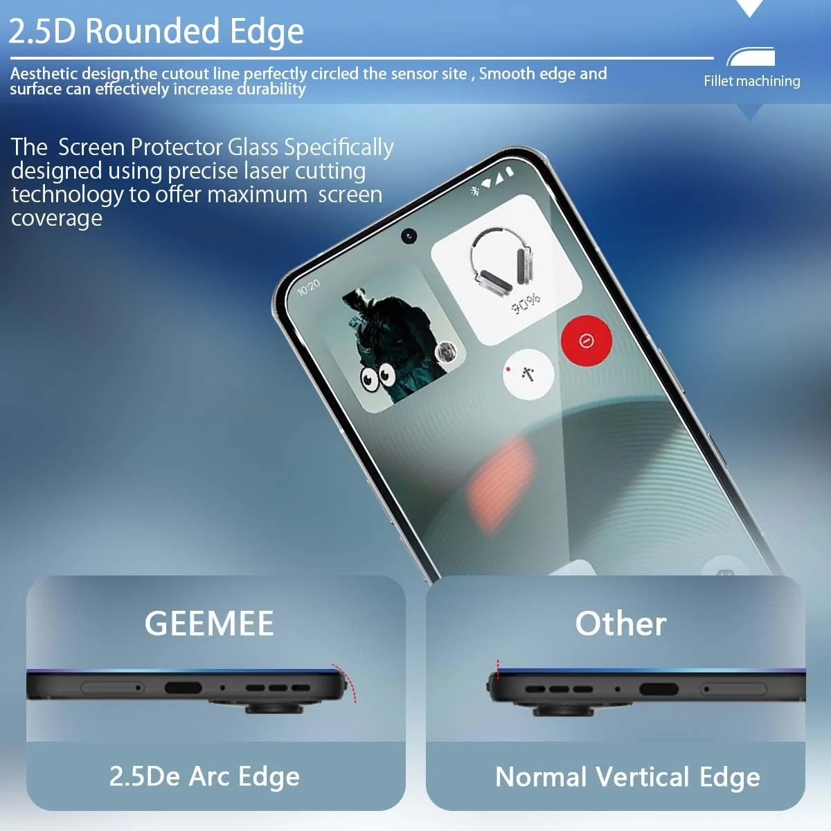 محافظ صفحه نمایش GEEMEE برای Nothing Phone 3، فیلم شیشه ای حرارت دیده با سختی 9H، محافظ صفحه نمایش شیشه ای ضد خش شفاف HD بدون حباب، مشکی، 2 عدد