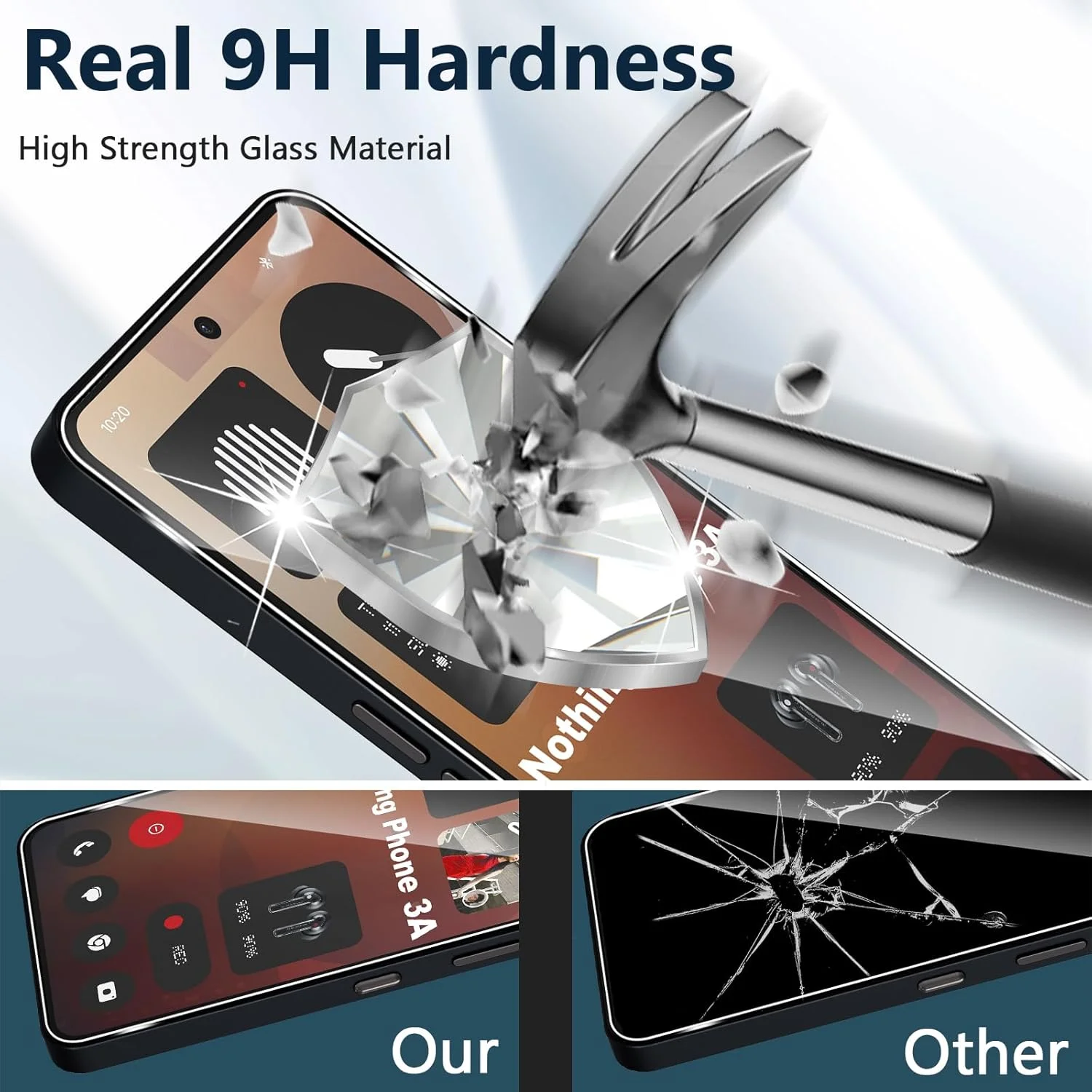 محافظ صفحه نمایش شیشه ای تمپرد Xunzii برای ناتینگ فون 3a، 2 عدد محافظ لنز دوربین عقب، سختی 9H، ضد خش، نصب آسان