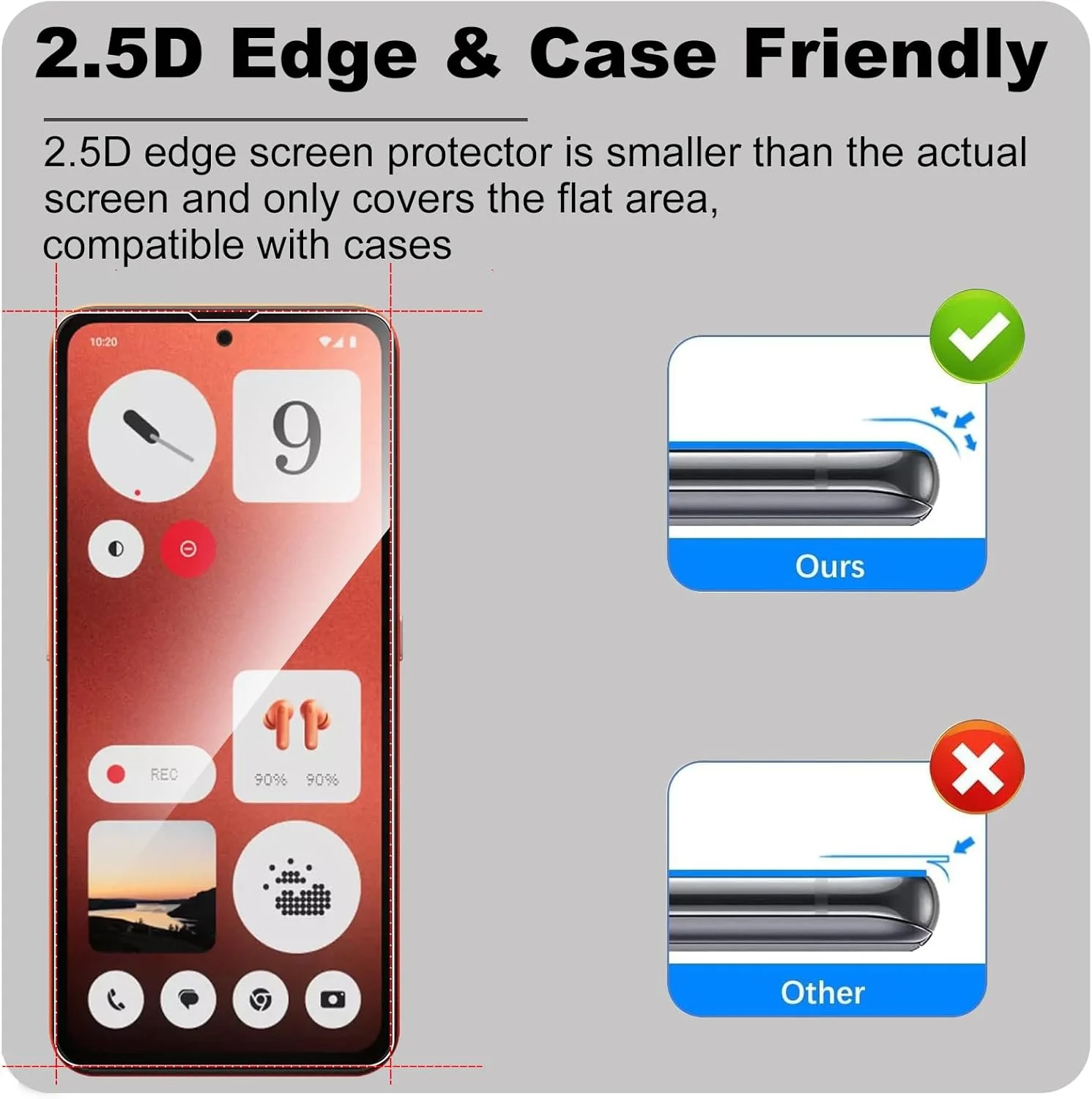 محافظ صفحه نمایش KZIOACSH برای تلفن Nothing CMF Phone 1، بسته 2 عددی، سختی 9H، شفاف HD، ضد خش، شیشه حرارت دیده، پوشش اولئوفوبیک، ضد اثر انگشت، فیلم محافظ