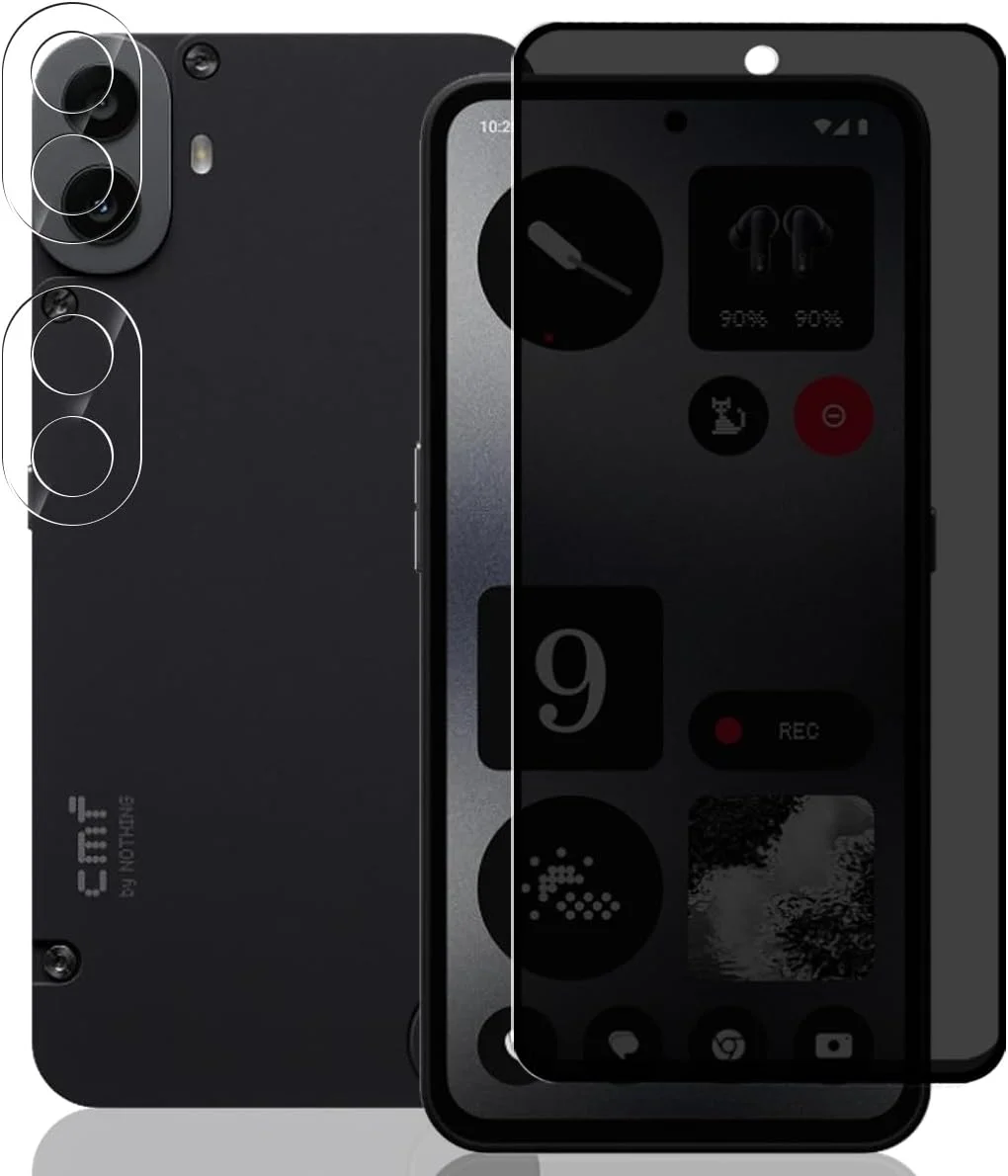 محافظ صفحه نمایش حریم خصوصی Yieehhow برای گوشی ناتینگ CMF Phone 1، شیشه حرارت دیده، [بسته 1 عددی] سختی 9H، شیشه محافظ ضد جاسوسی و [بسته 2 عددی] محافظ صفحه نمایش شیشه حرارت دیده برای دوربین