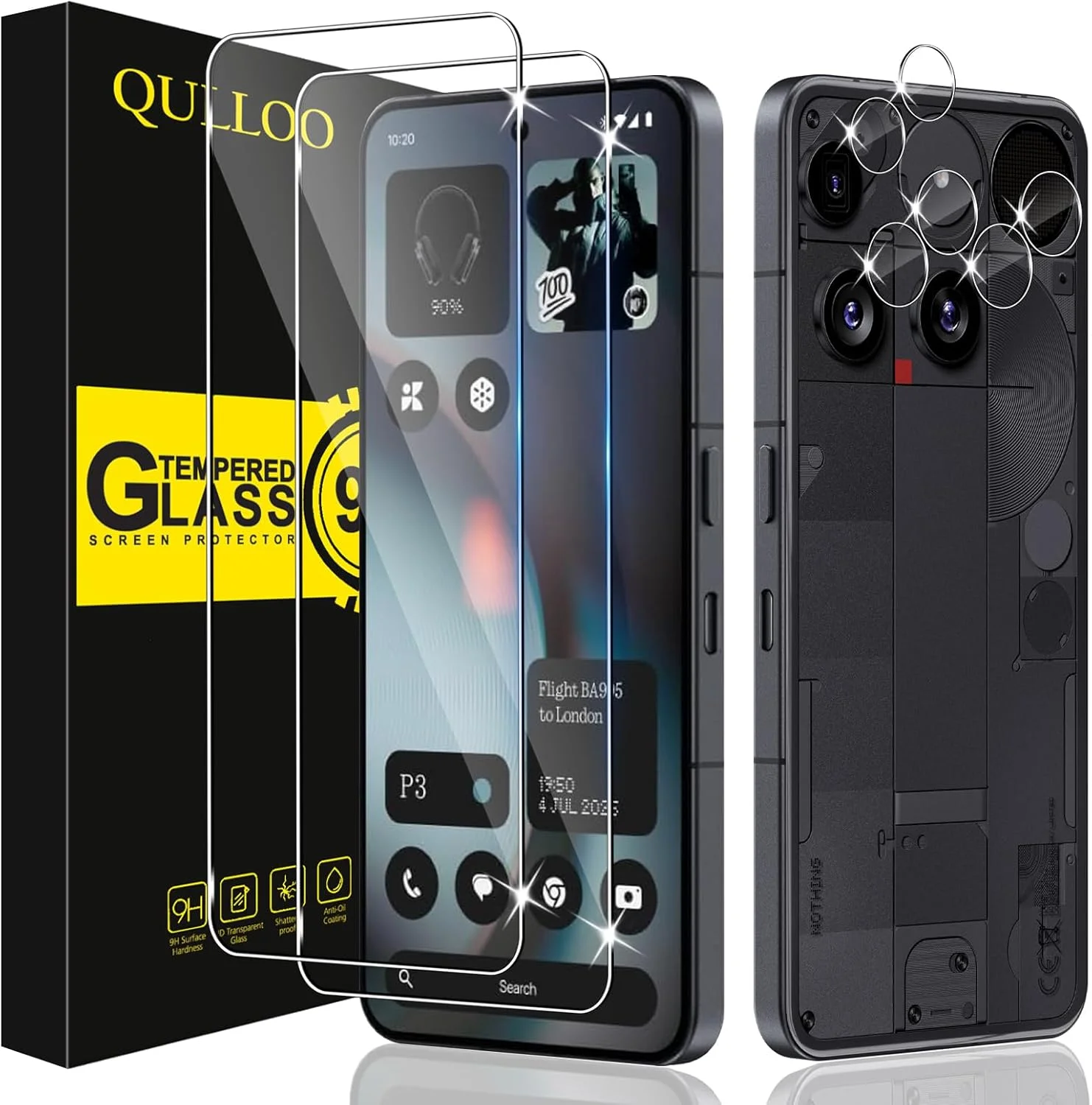 محافظ صفحه نمایش شیشه ای حرارت دیده QULLOO برای Nothing Phone (3)، بسته 3 عددی، شیشه حرارت دیده با سختی 9H، محافظ صفحه نمایش شفاف HD، فیلم ضد خش