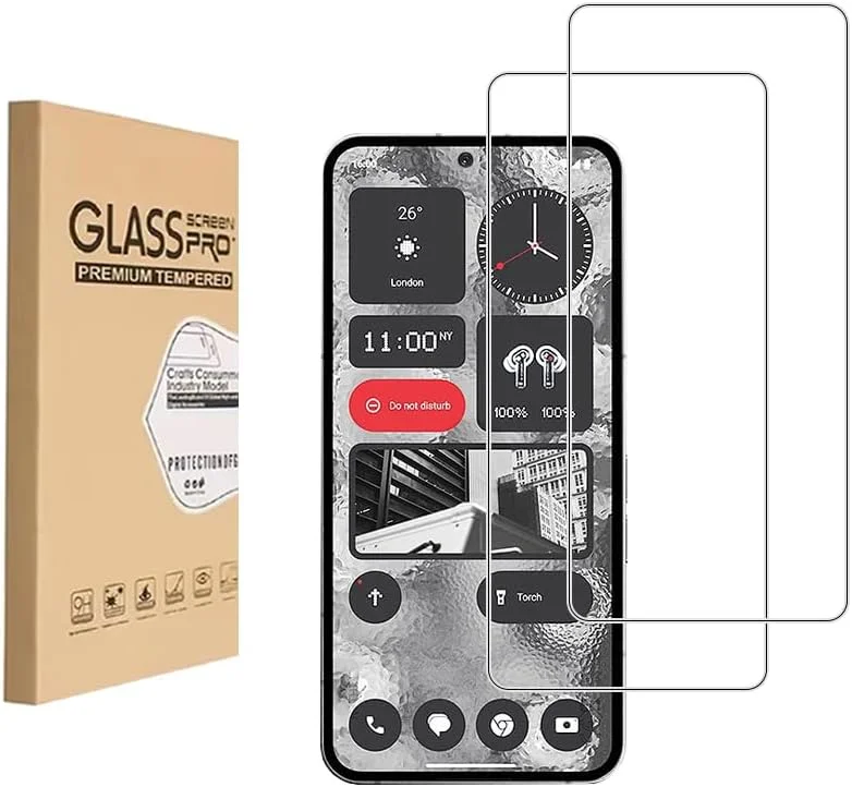 محافظ صفحه نمایش شیشه ای حرارت دیده Shunwige [2 عدد]، طراحی شده برای گوشی موبایل Nothing Phone (2)، شیشه حرارت دیده/قاب تراز/مقاوم در برابر خراش/پوشش فقط ناحیه نمایشگر
