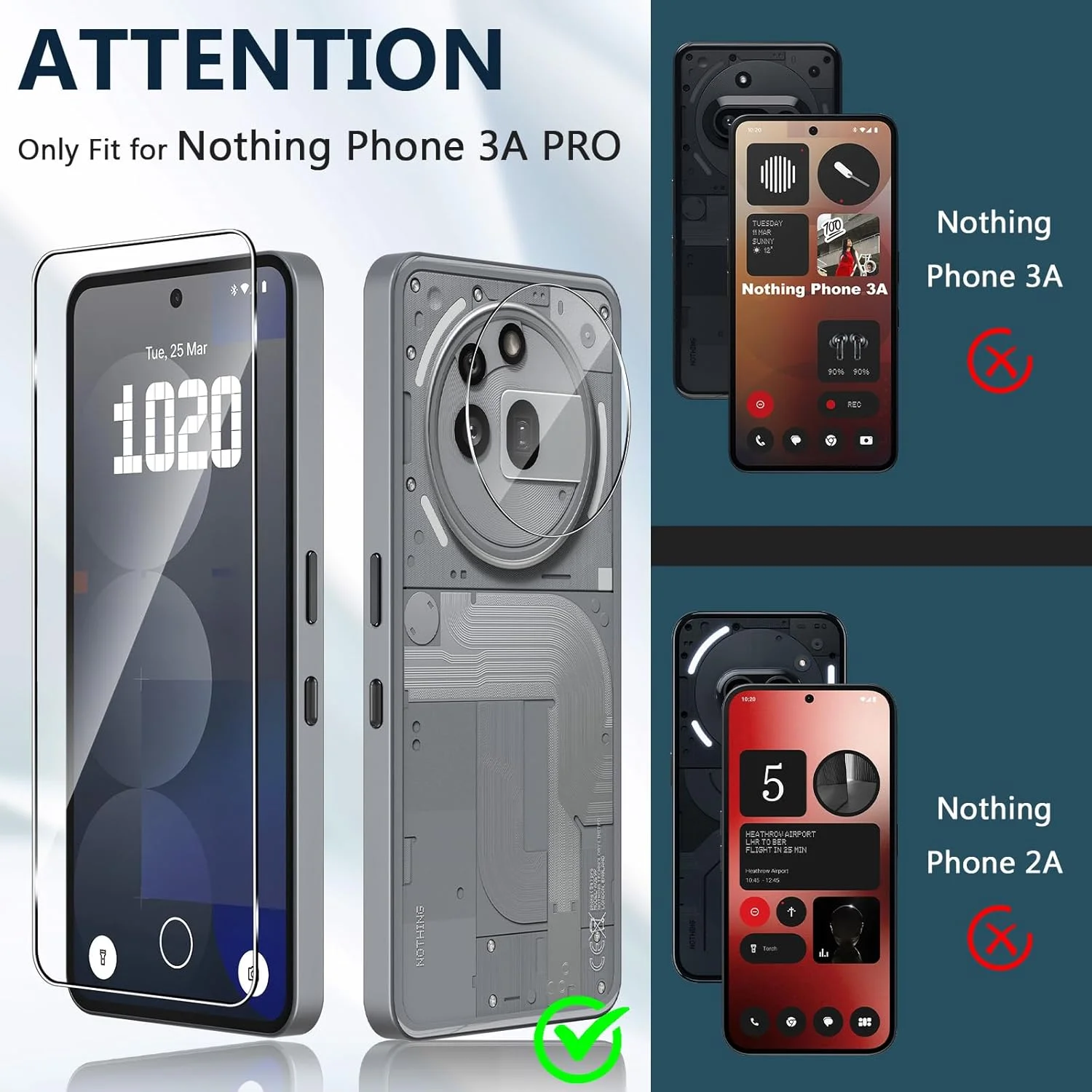 محافظ صفحه نمایش Xunzii برای ناتینگ فون 3A PRO 5G، شیشه حرارت دیده با محافظ دوربین [2+2 تکه]، فیلم فوق العاده شفاف 0.33 میلی متری، محافظ صفحه نمایش با سختی 9H، شیشه محافظ ضد خش