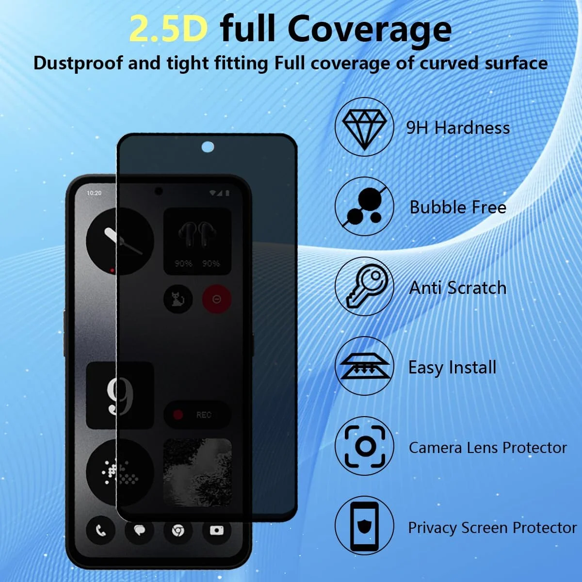 محافظ صفحه نمایش حریم خصوصی Yieehhow برای گوشی ناتینگ CMF Phone 1، شیشه حرارت دیده، [بسته 1 عددی] سختی 9H، شیشه محافظ ضد جاسوسی و [بسته 2 عددی] محافظ صفحه نمایش شیشه حرارت دیده برای دوربین