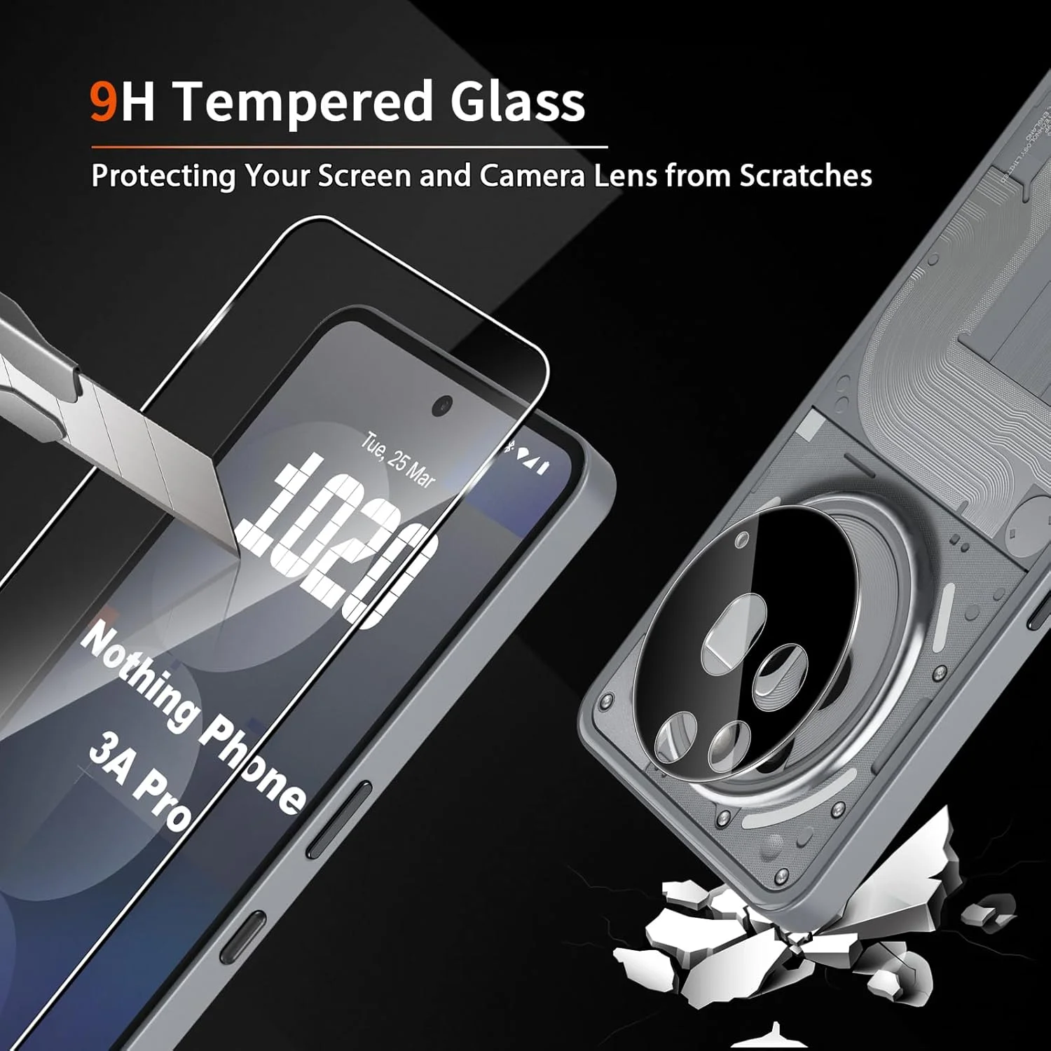 محافظ صفحه نمایش شیشه ای لیلا مناسب برای ناتینگ فون 3a Pro، شامل 2 عدد محافظ صفحه نمایش و 2 عدد محافظ لنز دوربین پشتی، ضد خش، شیشه با سختی 9H، شفافیت HD