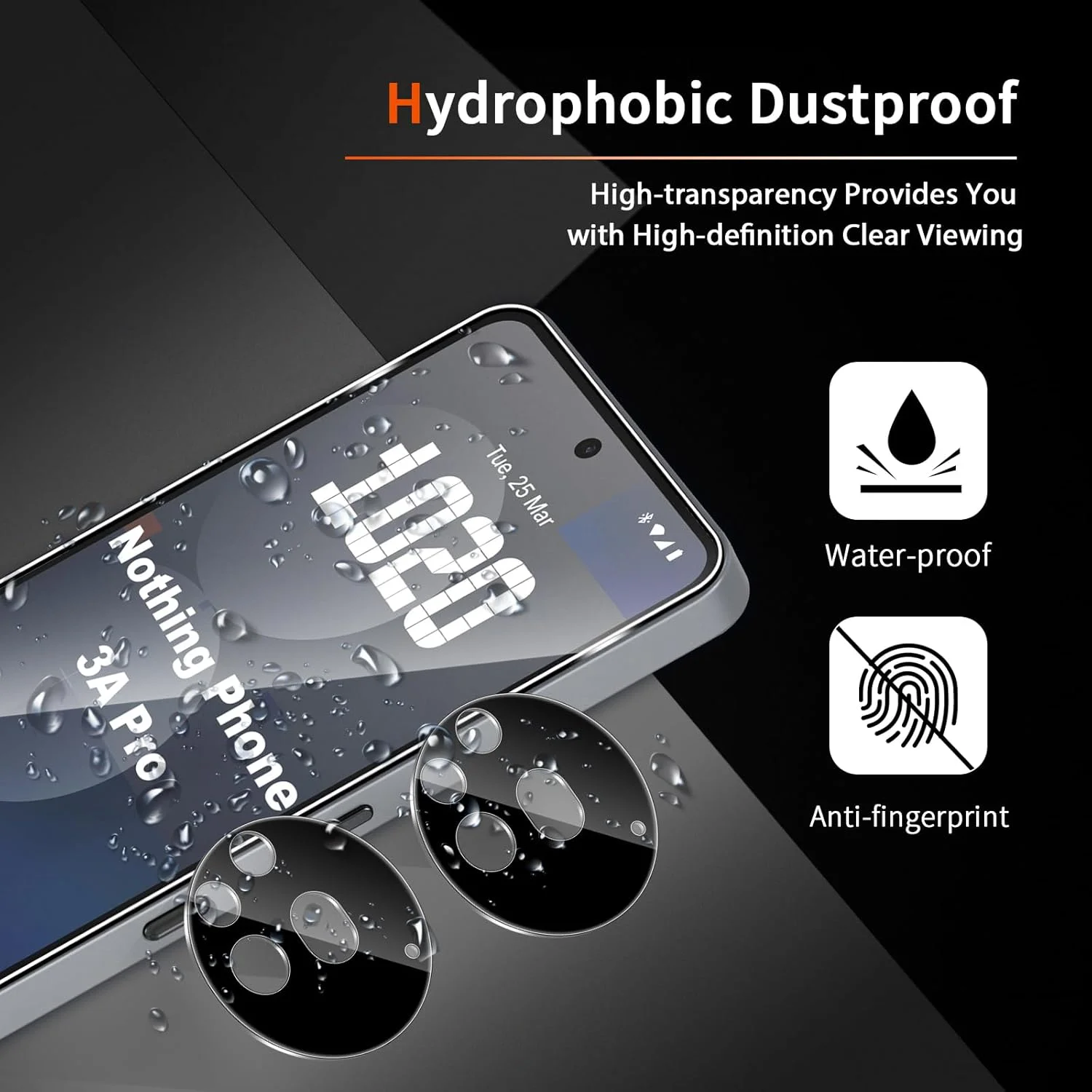 محافظ صفحه نمایش شیشه ای لیلا مناسب برای ناتینگ فون 3a Pro، شامل 2 عدد محافظ صفحه نمایش و 2 عدد محافظ لنز دوربین پشتی، ضد خش، شیشه با سختی 9H، شفافیت HD