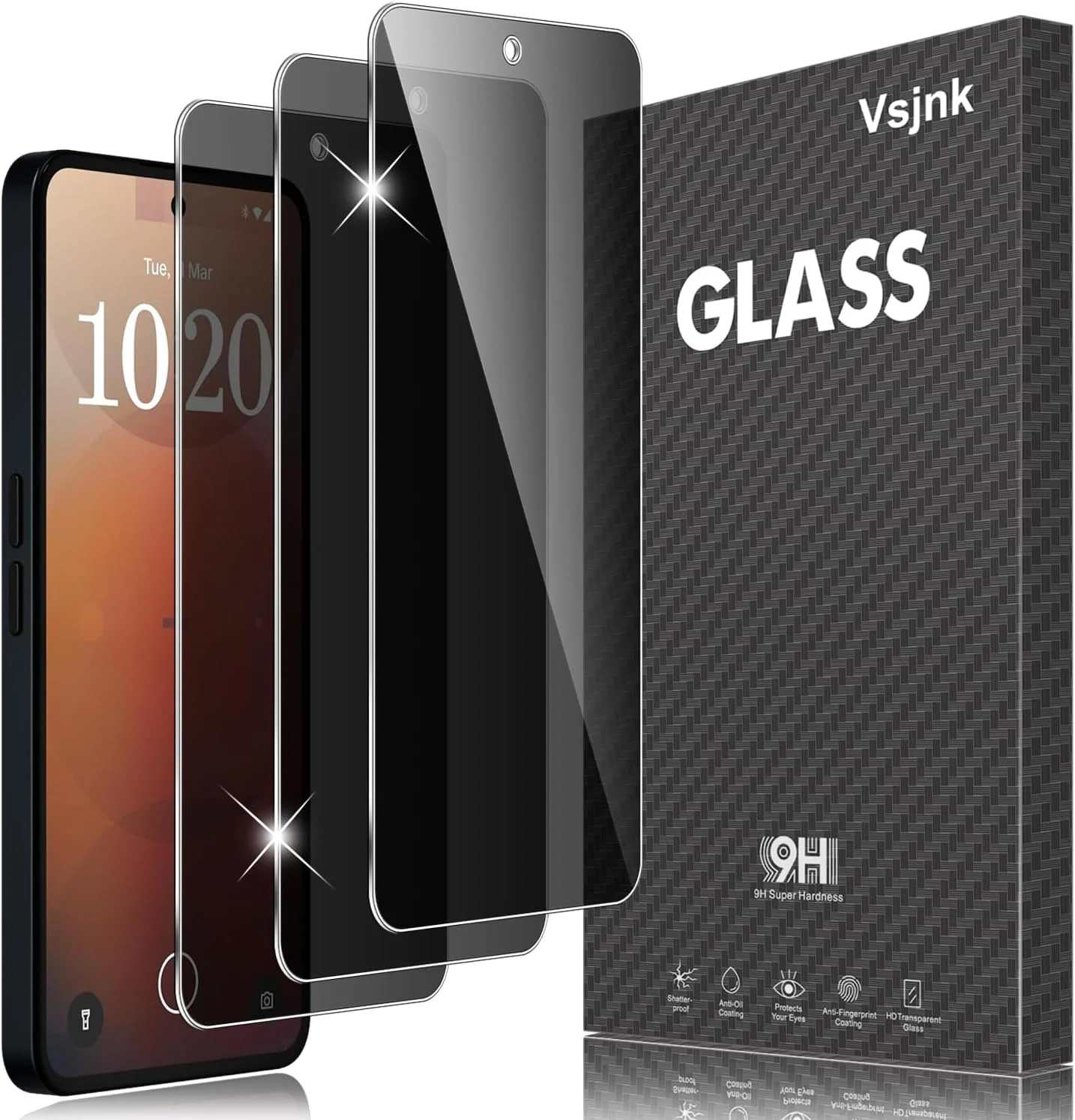 محافظ صفحه نمایش شیشه ای حرارت دیده Vsjnk سازگار با ناتینگ فون 3a / 3a Pro، محافظ صفحه نمایش ضد جاسوسی، 3 عدد محافظ صفحه نمایش HD شیشه ای با سختی 9H، بدون حباب، ضد خش