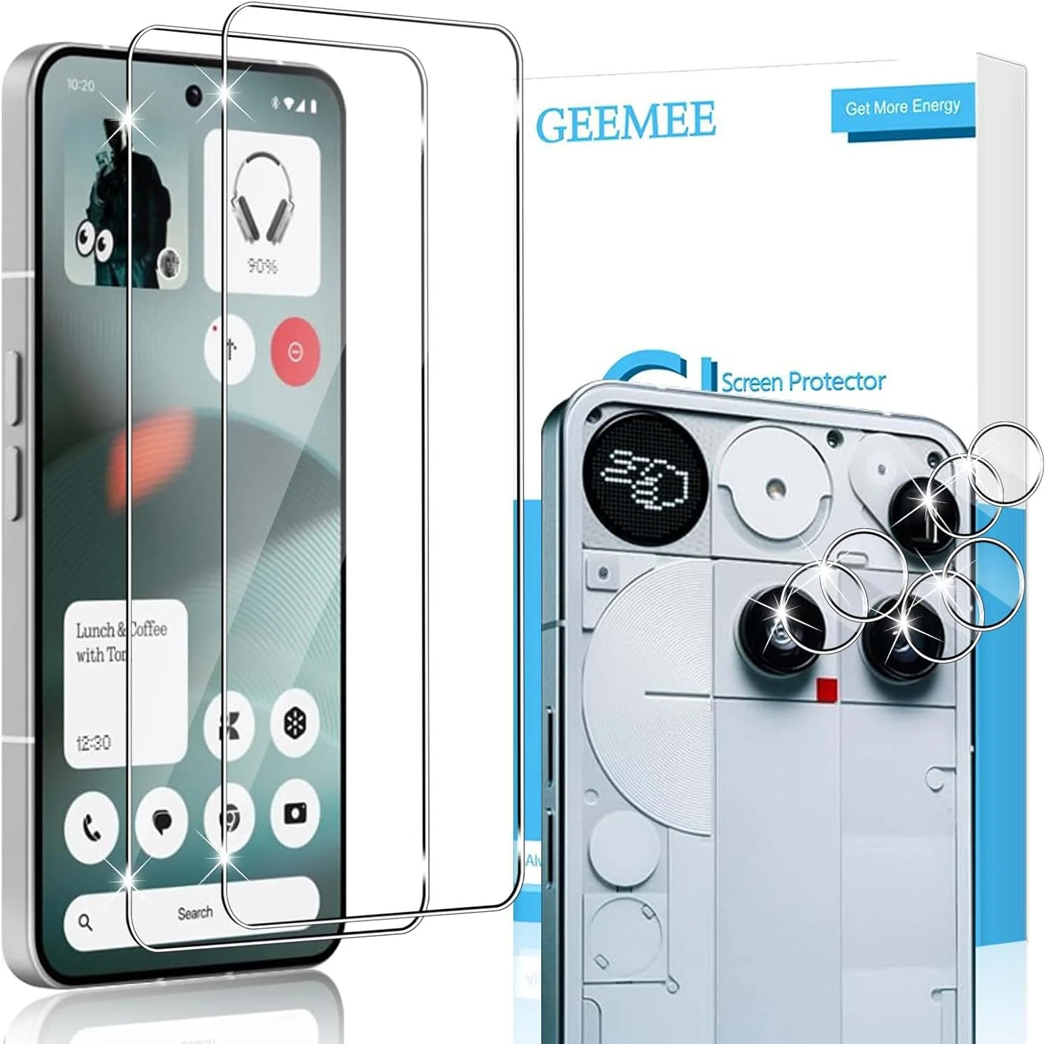 GEEMEE Tempered Glass Screen Protector for Nothing Phone 3 and Camera Protective Film, 2 + 2 Pieces 9H Film Hardness Tempered Glass High Sensitivity Screen Protector
