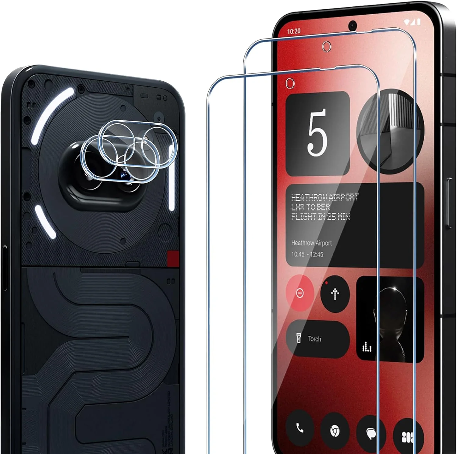 محافظ صفحه نمایش ELYCO سازگار با Nothing Phone 2A/2A Plus/2A+ 5G از جنس شیشه حرارت دیده، 2 عدد محافظ صفحه نمایش شیشه حرارت دیده و 2 عدد محافظ صفحه دوربین، سختی 9H، ضد خش