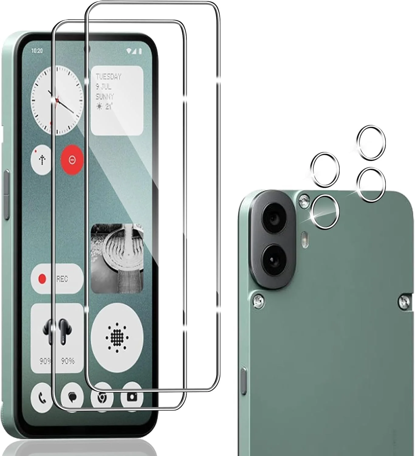 محافظ صفحه نمایش Gruattreay سازگار با Nothing CMF Phone 1، بسته 2 عددی شیشه حرارت دیده و بسته 2 عددی محافظ لنز دوربین، شیشه حرارت دیده با سختی 9H، ضد خش HD