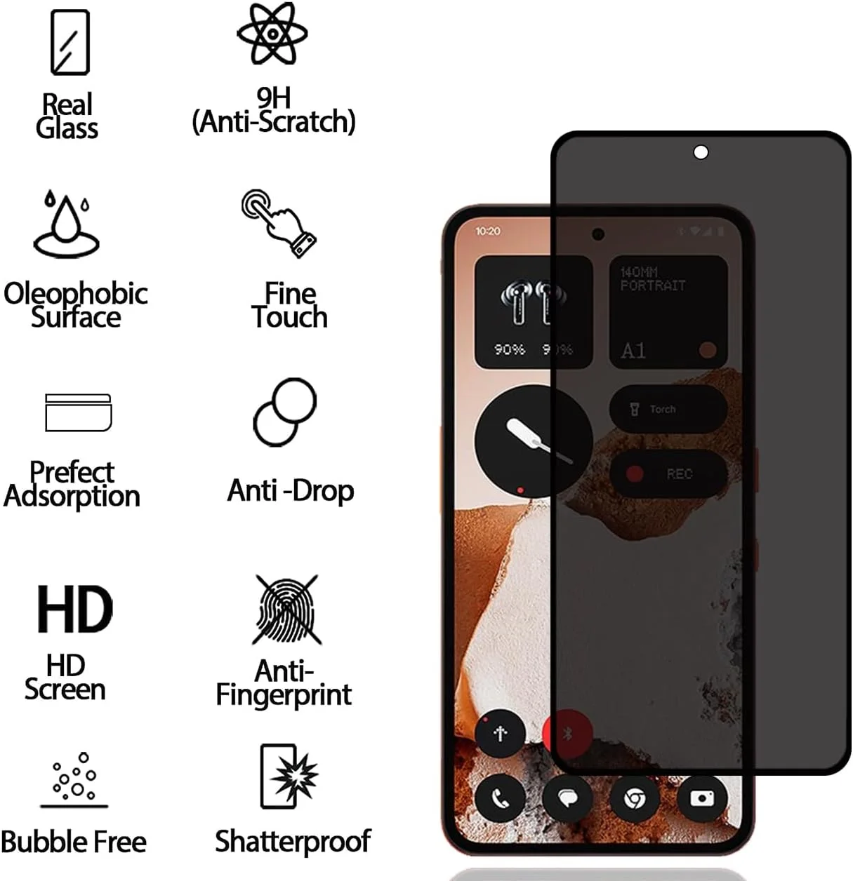 محافظ صفحه نمایش حریم خصوصی شیشه ای برای ناتینگ CMF Phone 2 Pro [2 عدد]، محافظ صفحه نمایش ضد جاسوسی، محافظ صفحه نمایش حریم خصوصی، سختی 9H، محافظ صفحه نمایش حریم خصوصی برای ناتینگ CMF Phone 2 Pro