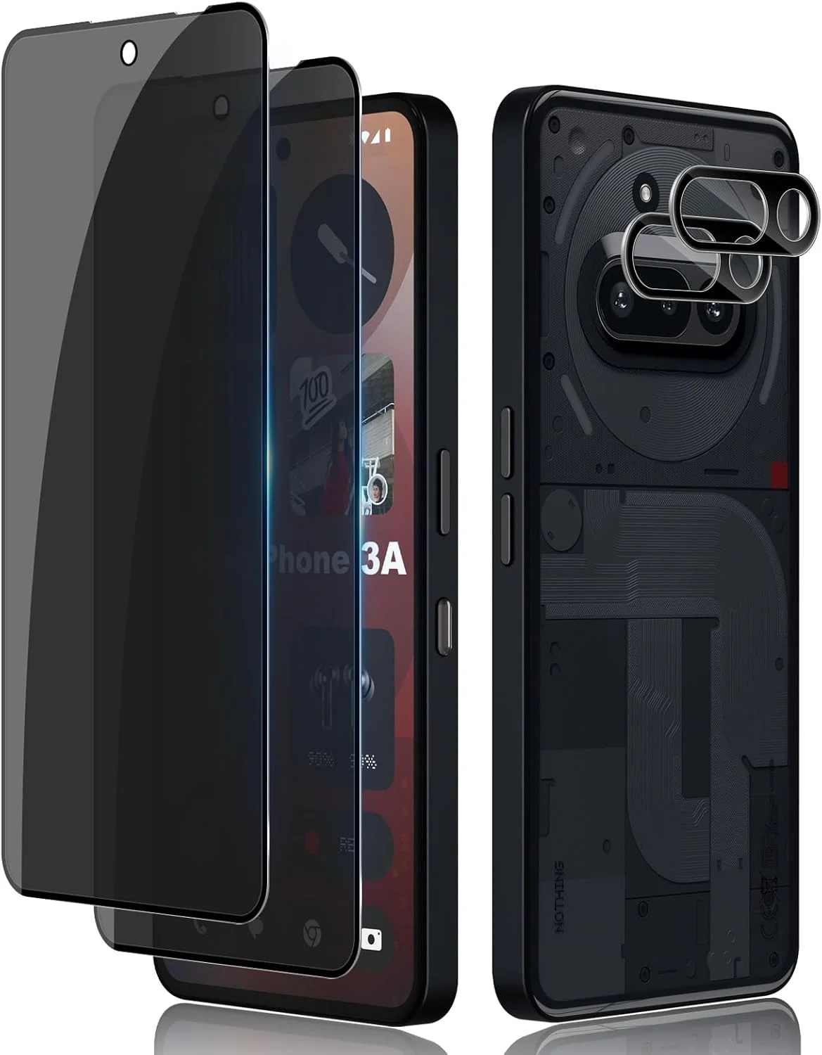 محافظ صفحه نمایش شیشه ای حرارت دیده Lutree برای Nothing Phone 3a، محافظ حریم خصوصی، 2 + 2 تکه شیشه محافظ ضد جاسوسی + فیلم محافظ دوربین (مشکی)، سختی 9H، ضد خش HD، حریم خصوصی