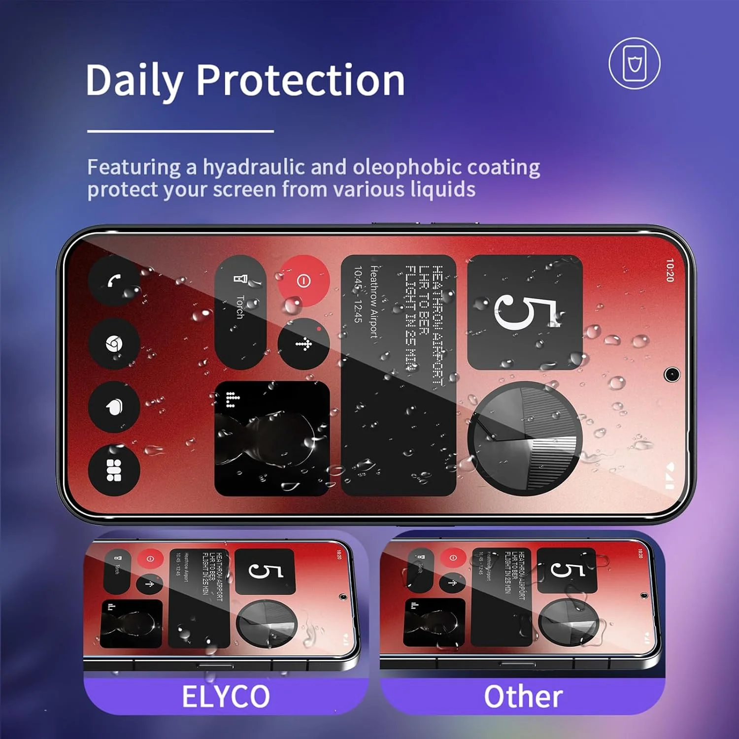 محافظ صفحه نمایش ELYCO سازگار با Nothing Phone 2A/2A Plus/2A+ 5G از جنس شیشه حرارت دیده، 2 عدد محافظ صفحه نمایش شیشه حرارت دیده و 2 عدد محافظ صفحه دوربین، سختی 9H، ضد خش