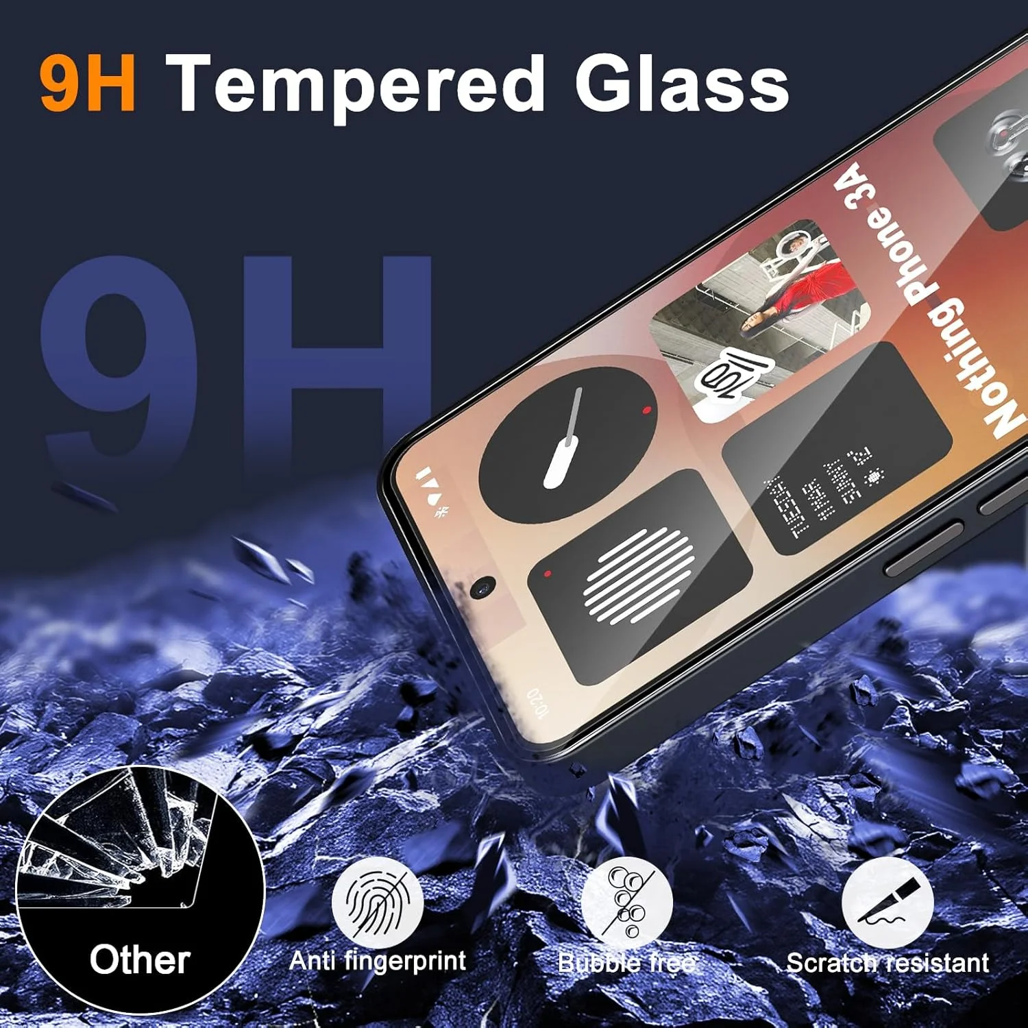 محافظ صفحه نمایش شیشه ای تمپرد GEEMEE برای Nothing Phone 3A، بسته 2 عددی محافظ صفحه نمایش با 2 محافظ دوربین، سختی 9H، شفاف HD، ضد خش، پوشش کامل