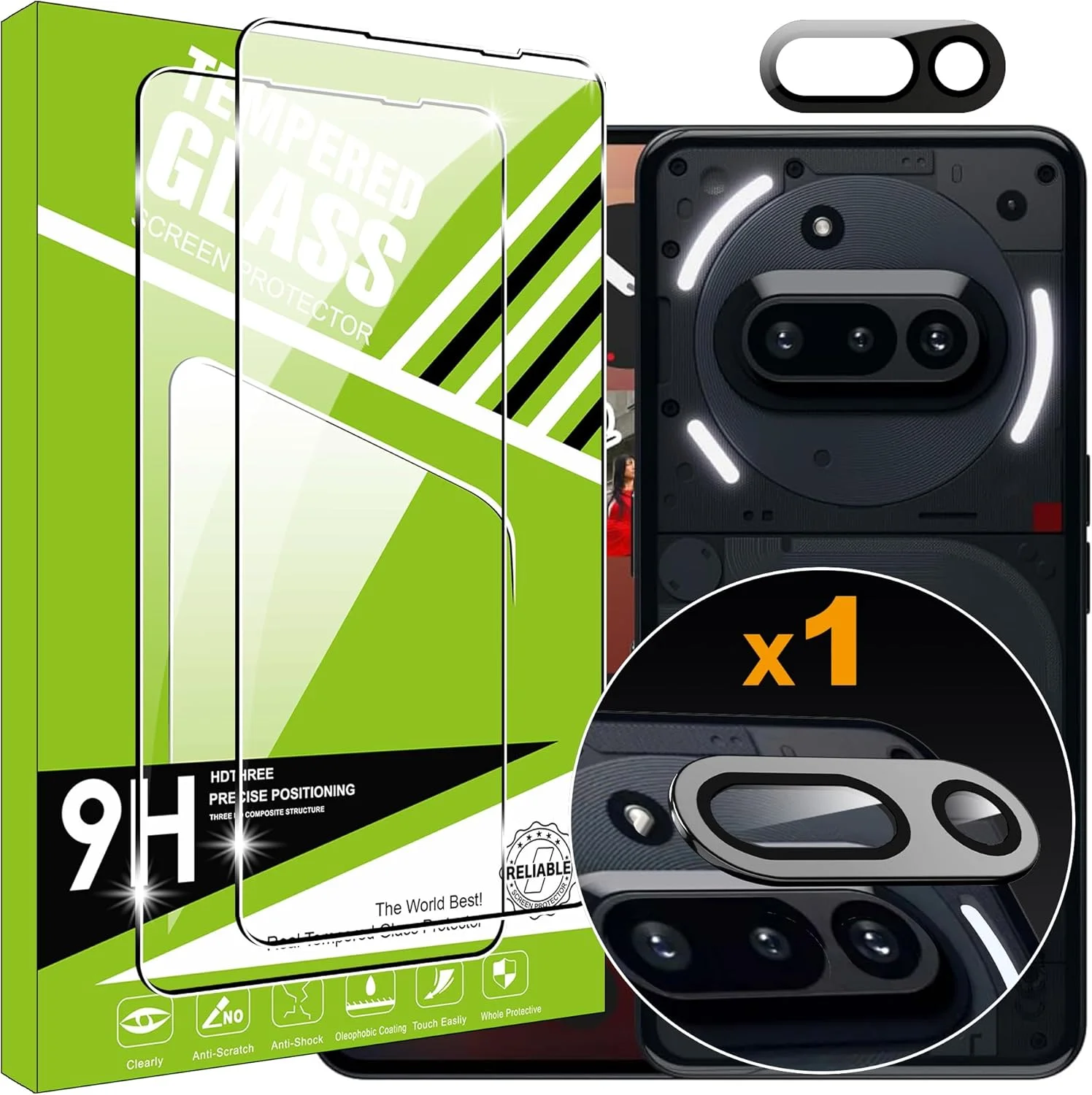 محافظ صفحه نمایش شیشه ای تمپرد Lemxiee Nothing Phone 3a [2+1 تکه] محافظ لنز دوربین عقب + محافظ صفحه نمایش شیشه ای تمپرد HD برای Nothing Phone 3a