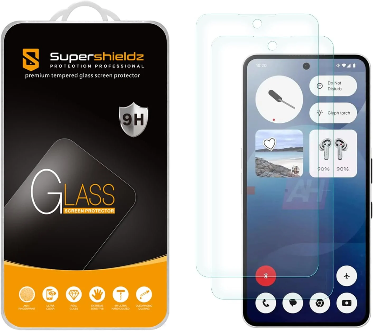 محافظ صفحه نمایش شیشه ای حرارت دیده سوپرشیلدز (2 عددی) طراحی شده برای ناتینگ فون 3a / فون 3a پرو، ضد خش، بدون حباب