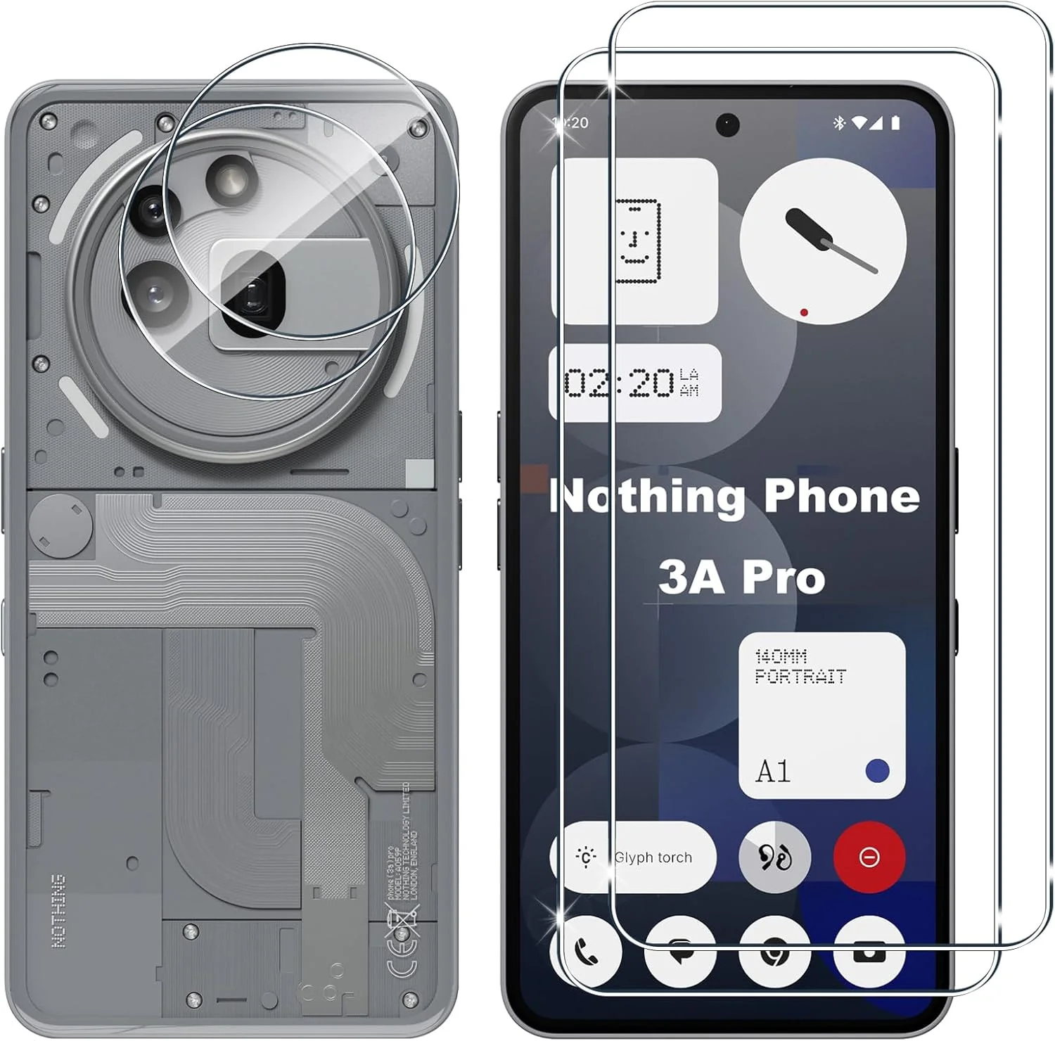 محافظ صفحه نمایش شیشه ای Lutree برای Nothing Phone 3a Pro، 2 + 2 تکه شیشه محافظ + فیلم محافظ دوربین، محافظ صفحه نمایش HD با سختی 9H، بدون حباب، ضد خش