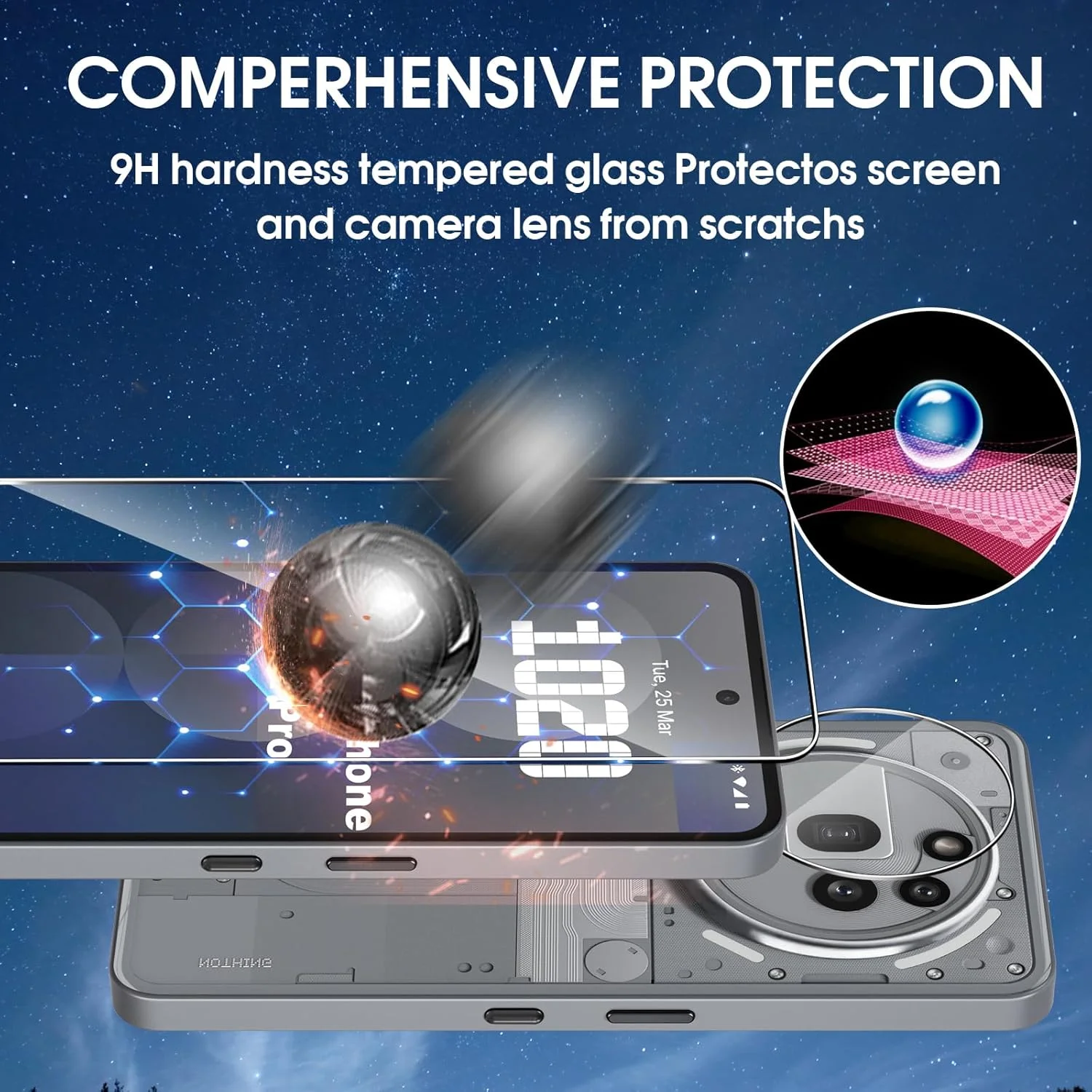 محافظ صفحه نمایش شیشه ای Lutree برای Nothing Phone 3a Pro، 2 + 2 تکه شیشه محافظ + فیلم محافظ دوربین، محافظ صفحه نمایش HD با سختی 9H، بدون حباب، ضد خش