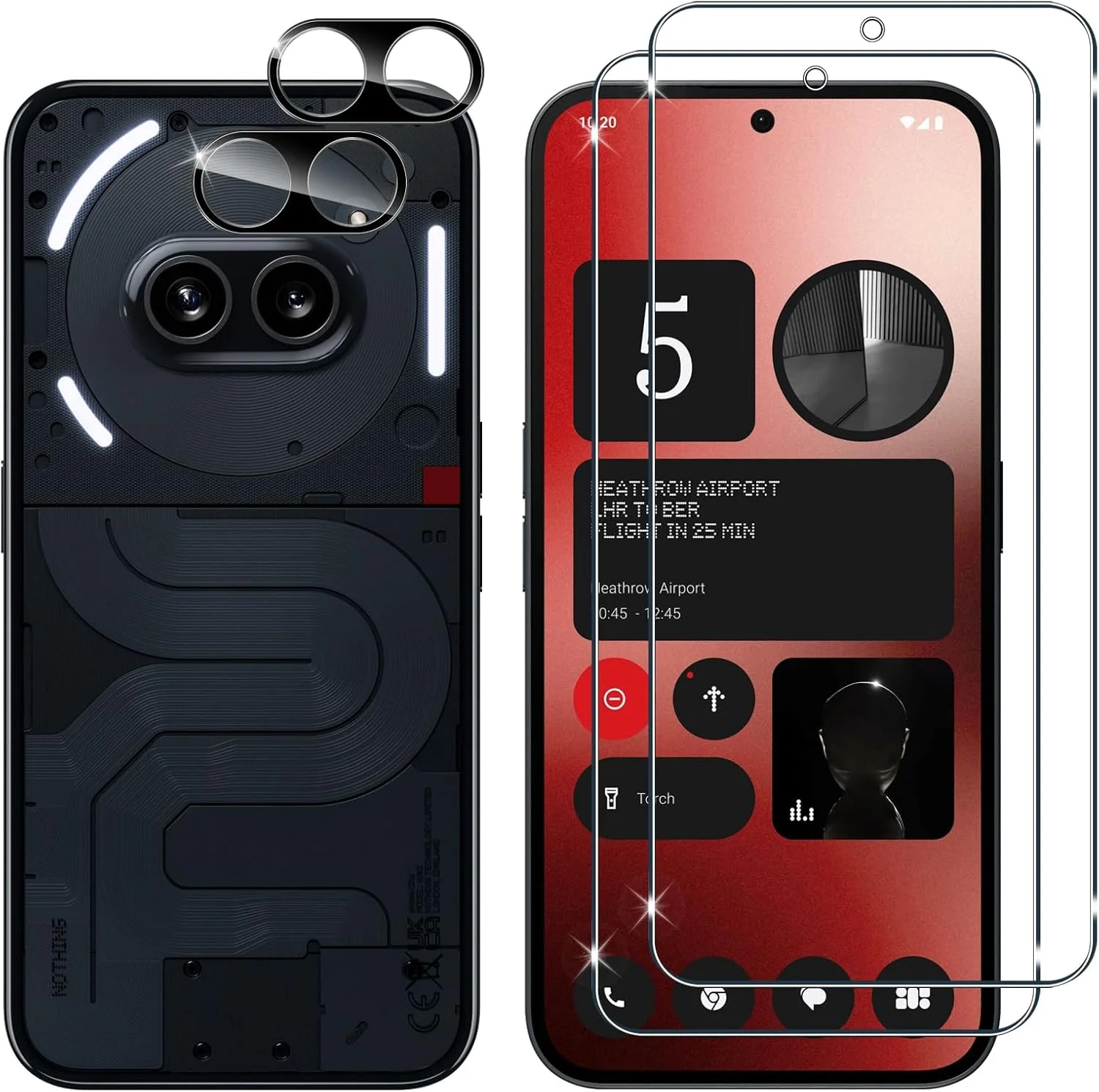 محافظ صفحه نمایش شیشه ای Lutree برای Nothing Phone (2a)/(2a) Plus، 2+2 تکه شیشه محافظ و فیلم محافظ دوربین (مشکی)، محافظ صفحه نمایش ضد خش 9H HD
