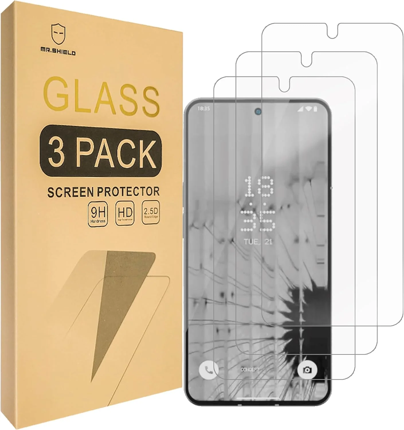 محافظ صفحه نمایش Mr.Shield سازگار با Nothing Phone (3) / Nothing Phone 3 [شیشه حرارت دیده] [بسته 3 عددی] [شیشه ژاپنی با سختی 9H]