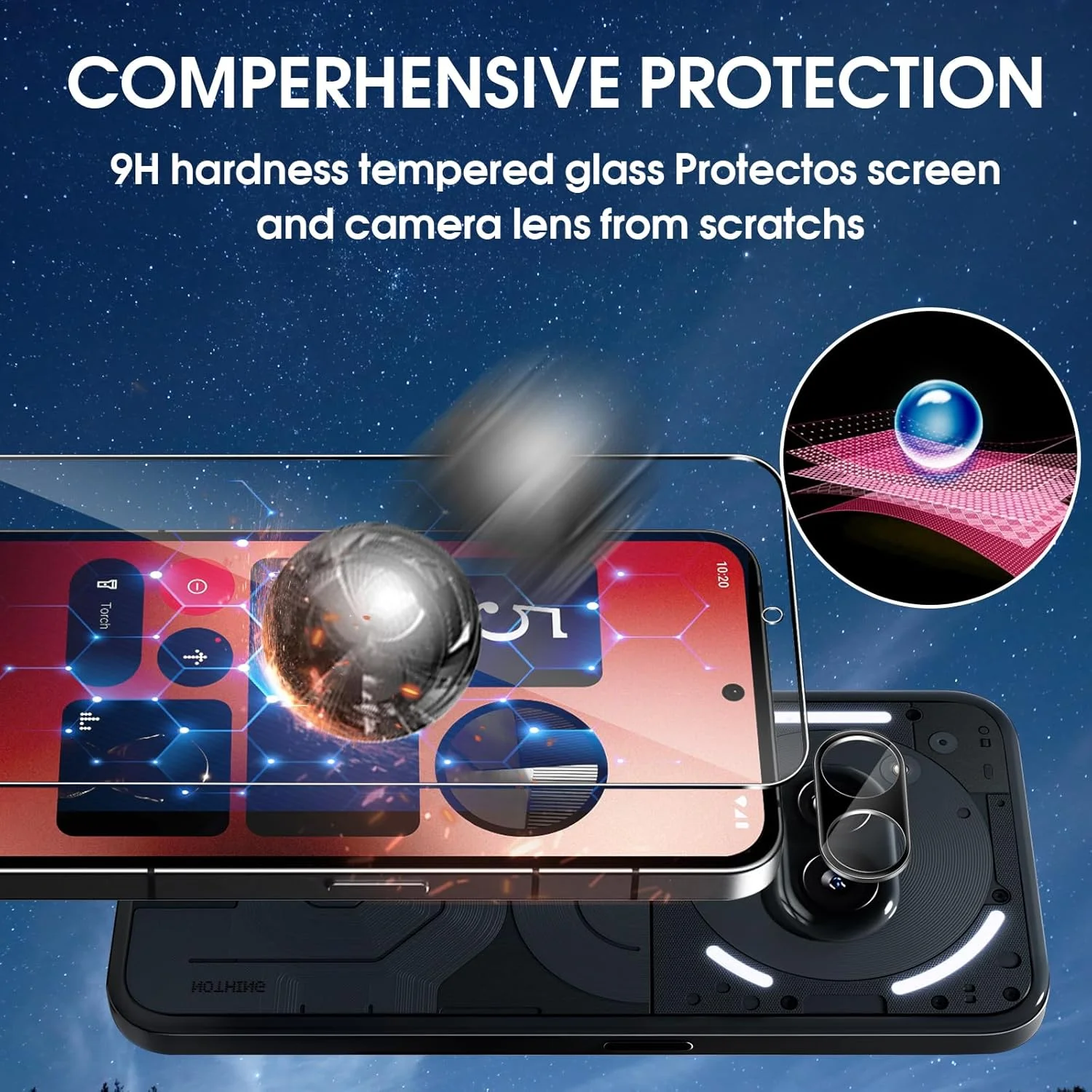 محافظ صفحه نمایش شیشه ای Lutree برای Nothing Phone (2a)/(2a) Plus، 2+2 تکه شیشه محافظ و فیلم محافظ دوربین (مشکی)، محافظ صفحه نمایش ضد خش 9H HD