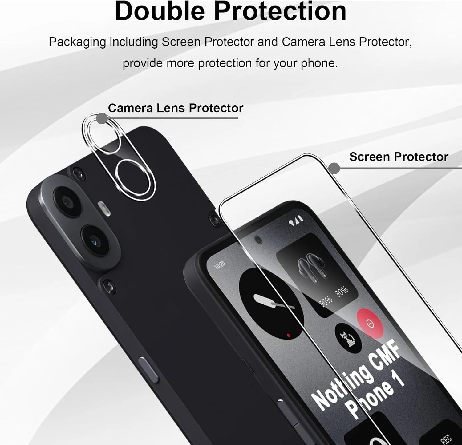 محافظ صفحه نمایش Yenwen برای گوشی Nothing CMF Phone 1، بسته 2 عددی محافظ صفحه شیشه ای حرارت دیده به همراه 2 عدد محافظ دوربین، شیشه محافظ سخت با درجه سختی 9H، ضد خش برای تلفن همراه