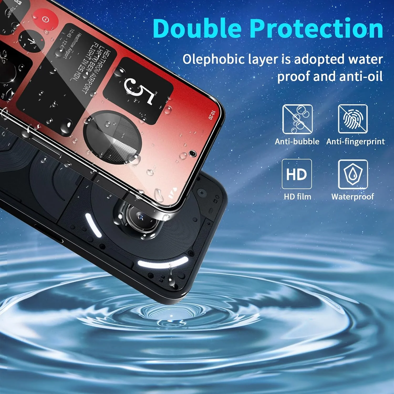 محافظ صفحه نمایش شیشه ای Lutree برای Nothing Phone (2a)/(2a) Plus، 2+2 تکه شیشه محافظ و فیلم محافظ دوربین (مشکی)، محافظ صفحه نمایش ضد خش 9H HD