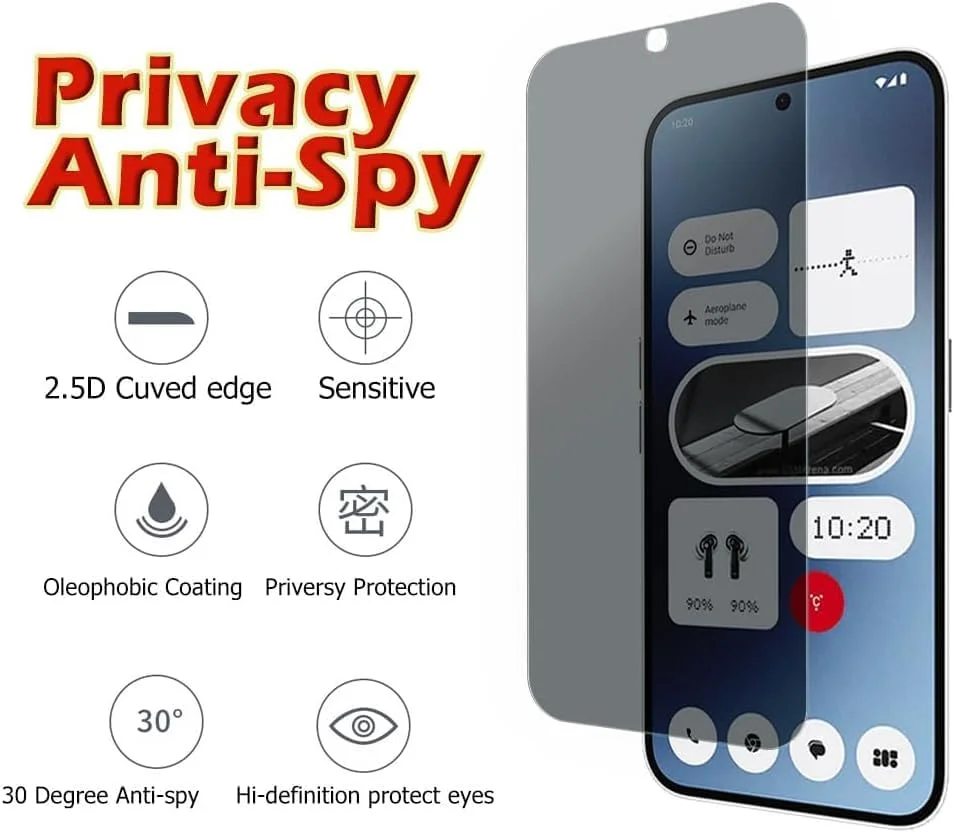 محافظ صفحه نمایش حریم خصوصی S YTALAND بسته 2 عددی برای Nothing Phone 2a، شیشه محافظ ضد جاسوسی، فیلم محافظ صفحه نمایش حریم خصوصی، [ضد جاسوسی] [شیشه حرارت دیده با سختی 9H] [بدون حباب]