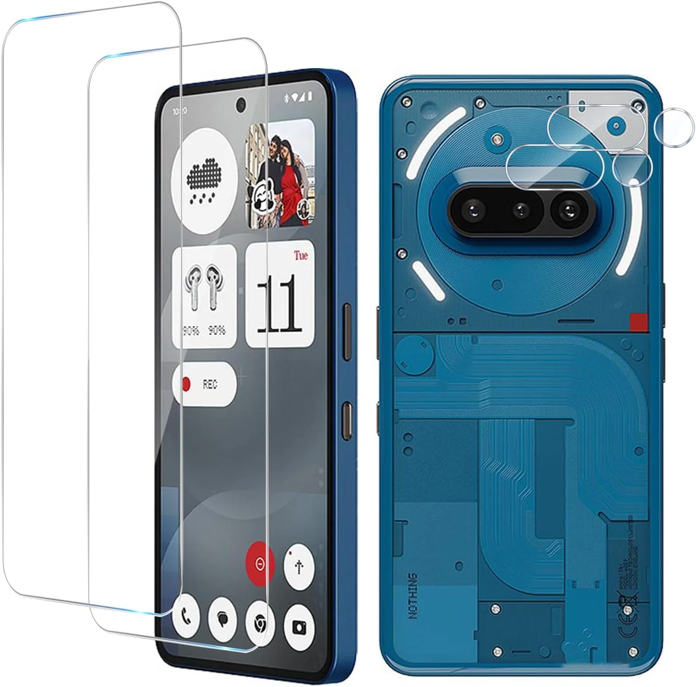 MGUEIAO [بسته 2+2 عددی] سازگار با Nothing Phone (3a) Pro، محافظ صفحه نمایش شیشه ای حرارت دیده و محافظ لنز دوربین، فیلم شیشه ای حرارت دیده تمام صفحه HD [ضد خرد شدن]