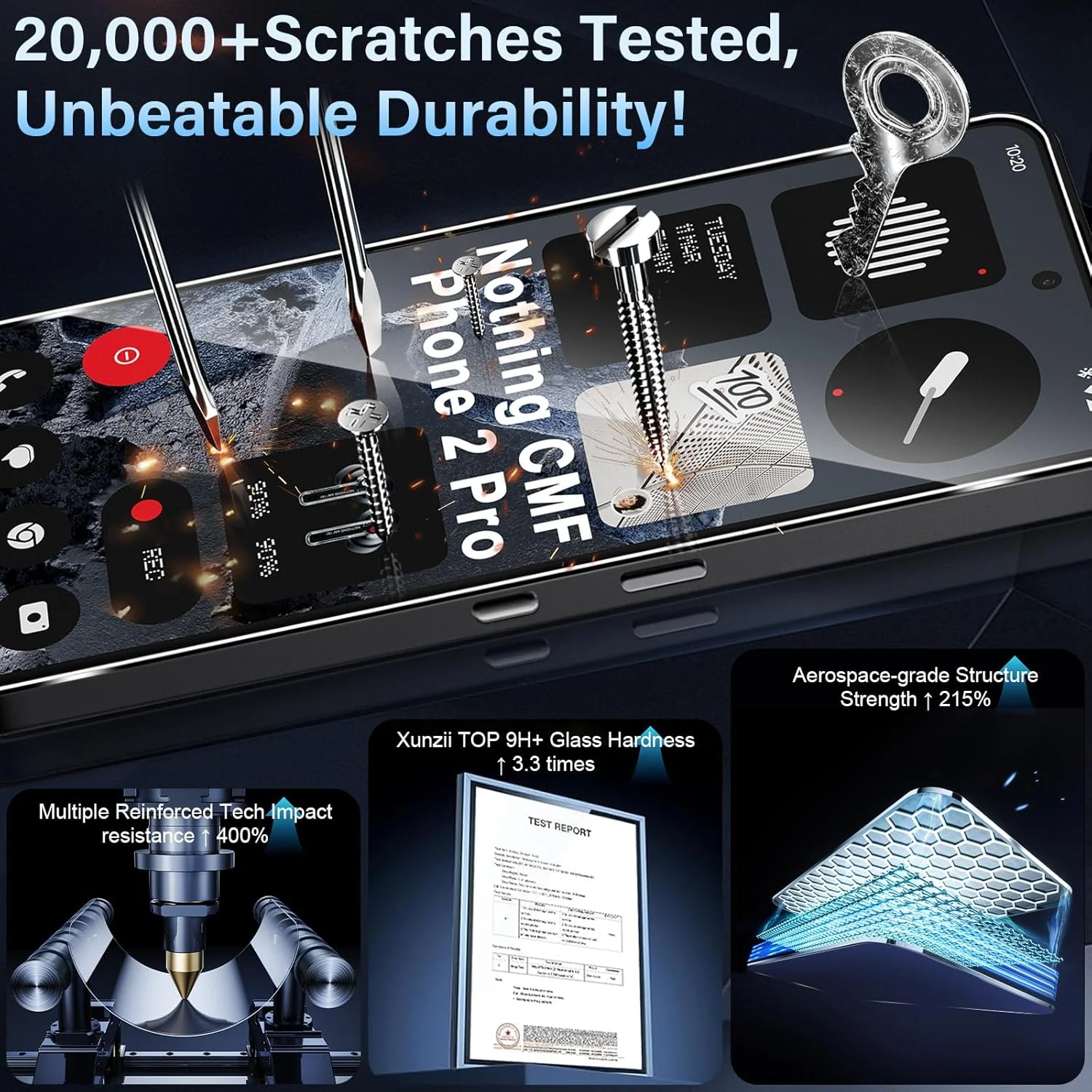 محافظ صفحه نمایش Xunzii برای گوشی ناتینگ CMF Phone 2 Pro، شیشه حرارت دیده با محافظ دوربین [3 + 2 تکه]، فیلم شیشه ای محافظ فوق العاده شفاف 0.33 میلی متری، محافظ صفحه نمایش با سختی 9H، ضد خش