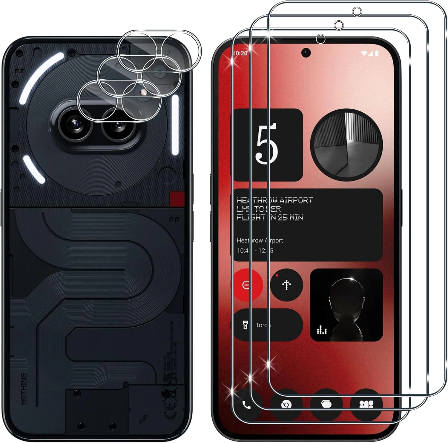 محافظ صفحه نمایش شیشه ای Lutree برای Nothing Phone (2a)، 3 عدد محافظ شیشه ای و 3 عدد محافظ دوربین، محافظ صفحه نمایش HD با سختی 9H، ضد خش، بدون حباب