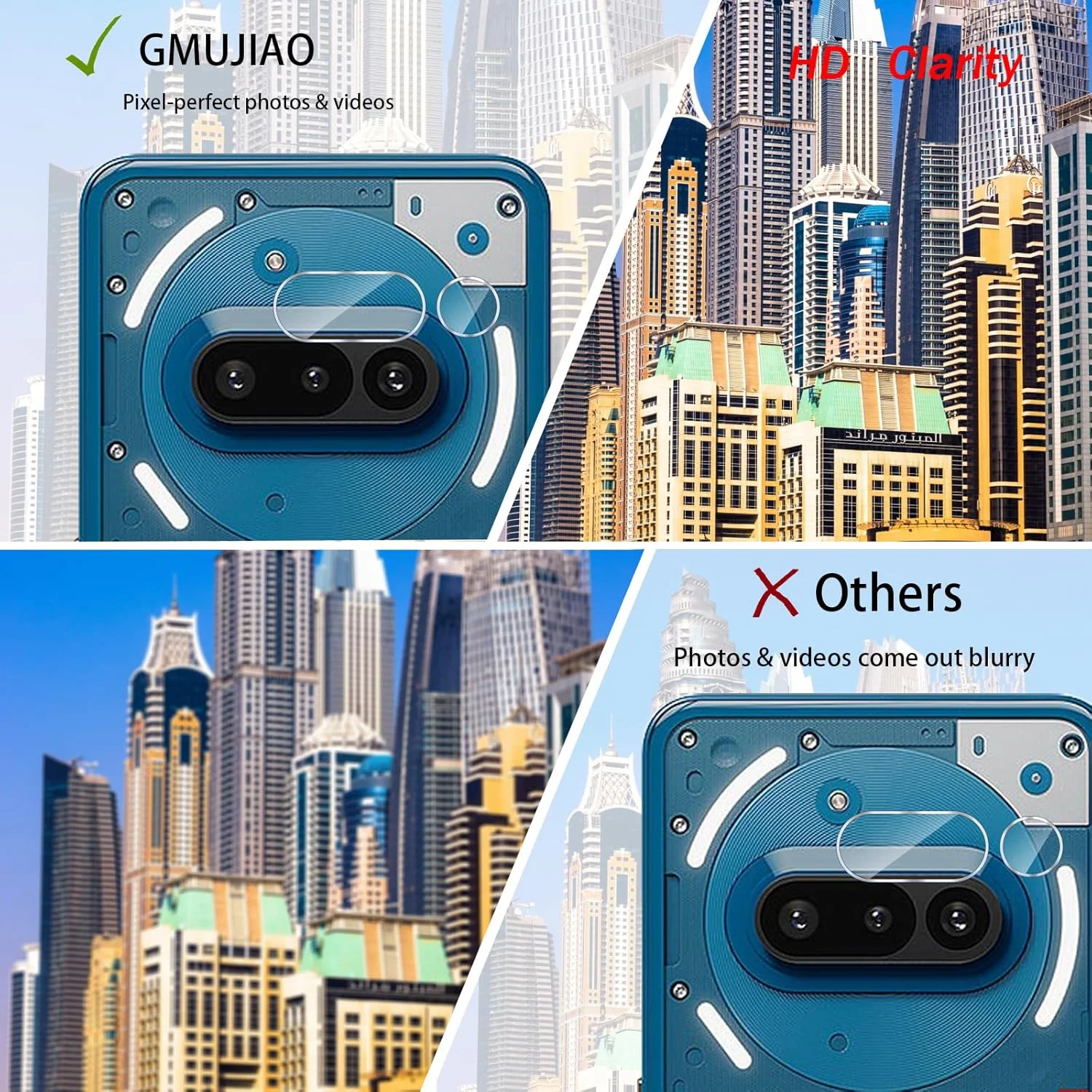 MGUEIAO [بسته 2+2 عددی] سازگار با Nothing Phone (3a) Pro، محافظ صفحه نمایش شیشه ای حرارت دیده و محافظ لنز دوربین، فیلم شیشه ای حرارت دیده تمام صفحه HD [ضد خرد شدن]