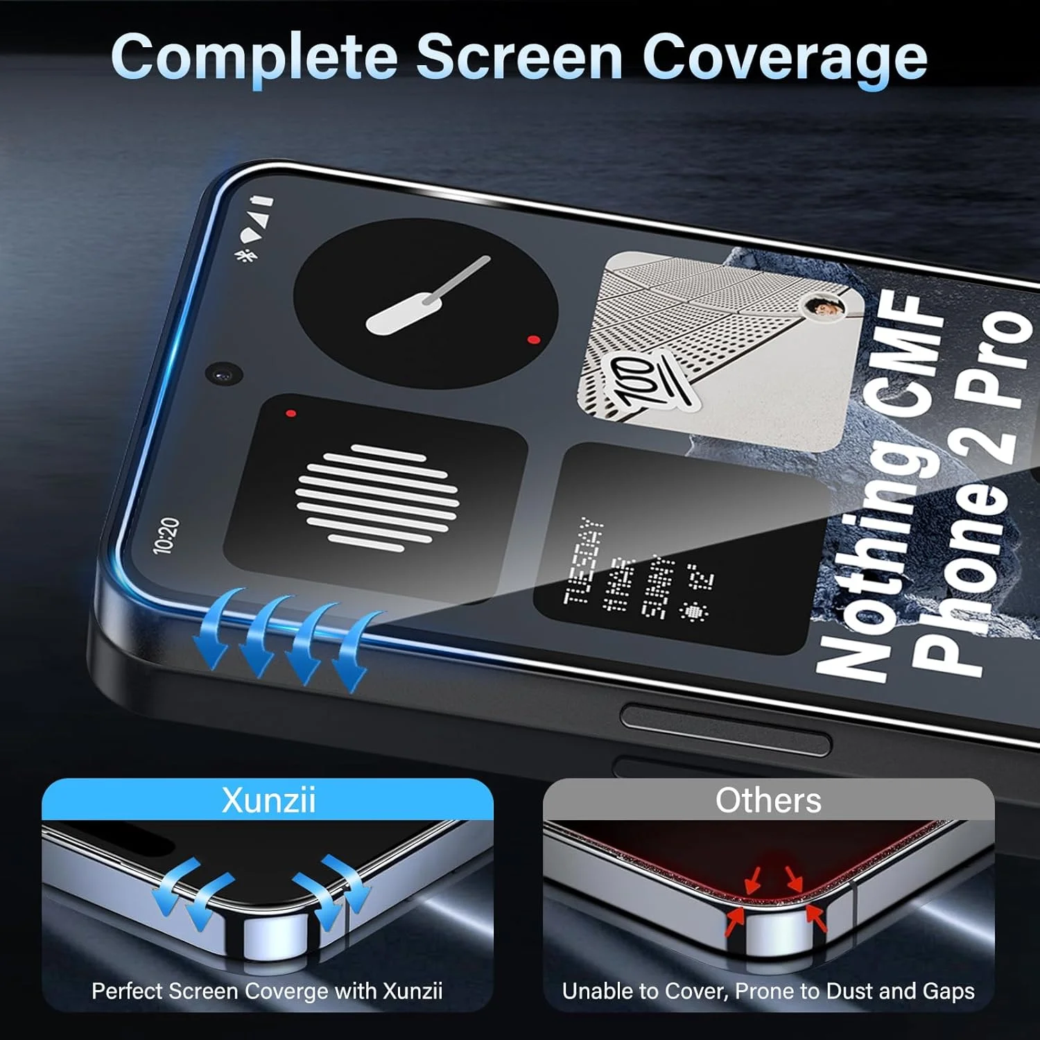 محافظ صفحه نمایش Xunzii برای گوشی ناتینگ CMF Phone 2 Pro، شیشه حرارت دیده با محافظ دوربین [3 + 2 تکه]، فیلم شیشه ای محافظ فوق العاده شفاف 0.33 میلی متری، محافظ صفحه نمایش با سختی 9H، ضد خش