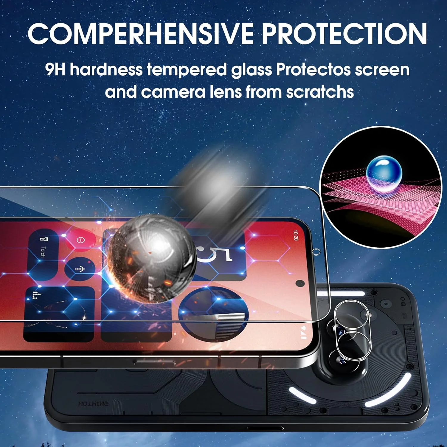 محافظ صفحه نمایش شیشه ای Lutree برای Nothing Phone (2a)، 3 عدد محافظ شیشه ای و 3 عدد محافظ دوربین، محافظ صفحه نمایش HD با سختی 9H، ضد خش، بدون حباب