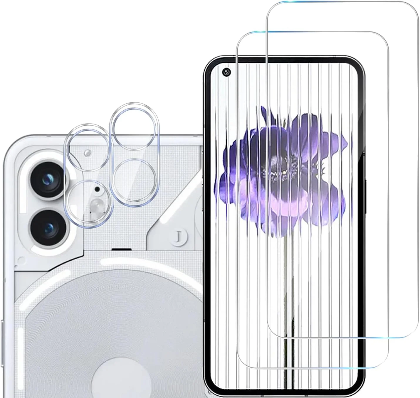 GMUJIAO [بسته 2+2 سازگار با Nothing Phone (2) شامل محافظ صفحه نمایش شیشه ای حرارت دیده و محافظ لنز دوربین، فیلم شیشه ای حرارت دیده تمام صفحه HD [ضد خرد شدن]