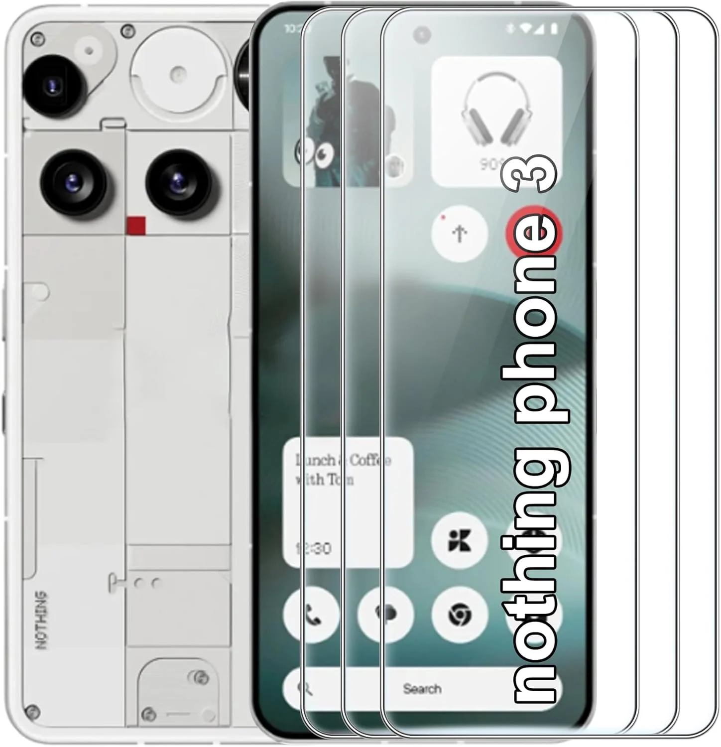 محافظ صفحه نمایش Suttkue برای Nothing Phone 3 به همراه محافظ لنز دوربین، شیشه حرارت دیده ضد خش با سختی 9H، سازگار با قاب، ضد اثر انگشت، (بسته 3 عددی)