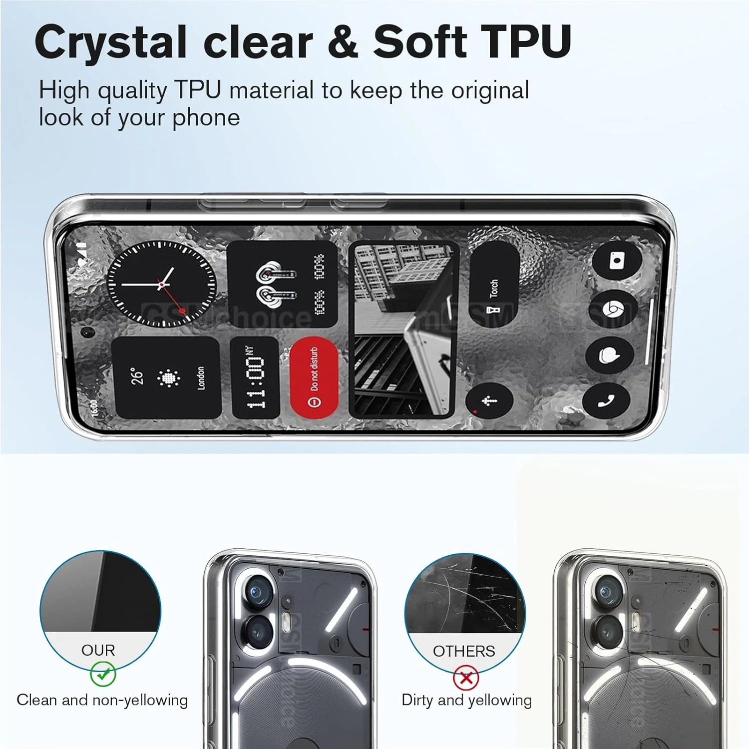 کاور HuiYouMY و 3 عدد محافظ شیشه ای سازگار با Nothing Phone 2، قاب ضد ضربه به همراه محافظ صفحه نمایش شیشه ای حرارت دیده سازگار با Nothing Phone 2، شفاف