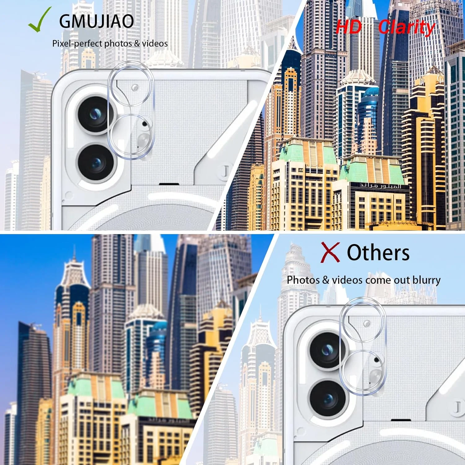 GMUJIAO [بسته 2+2 سازگار با Nothing Phone (2) شامل محافظ صفحه نمایش شیشه ای حرارت دیده و محافظ لنز دوربین، فیلم شیشه ای حرارت دیده تمام صفحه HD [ضد خرد شدن]