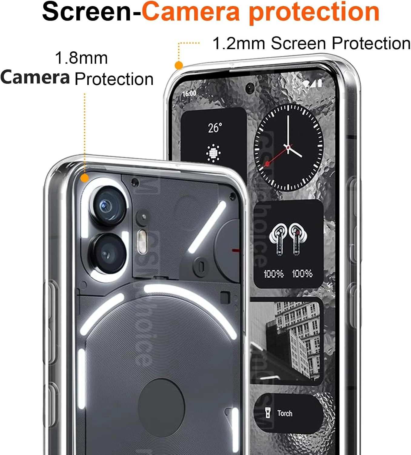 کاور HuiYouMY و 3 عدد محافظ شیشه ای سازگار با Nothing Phone 2، قاب ضد ضربه به همراه محافظ صفحه نمایش شیشه ای حرارت دیده سازگار با Nothing Phone 2، شفاف